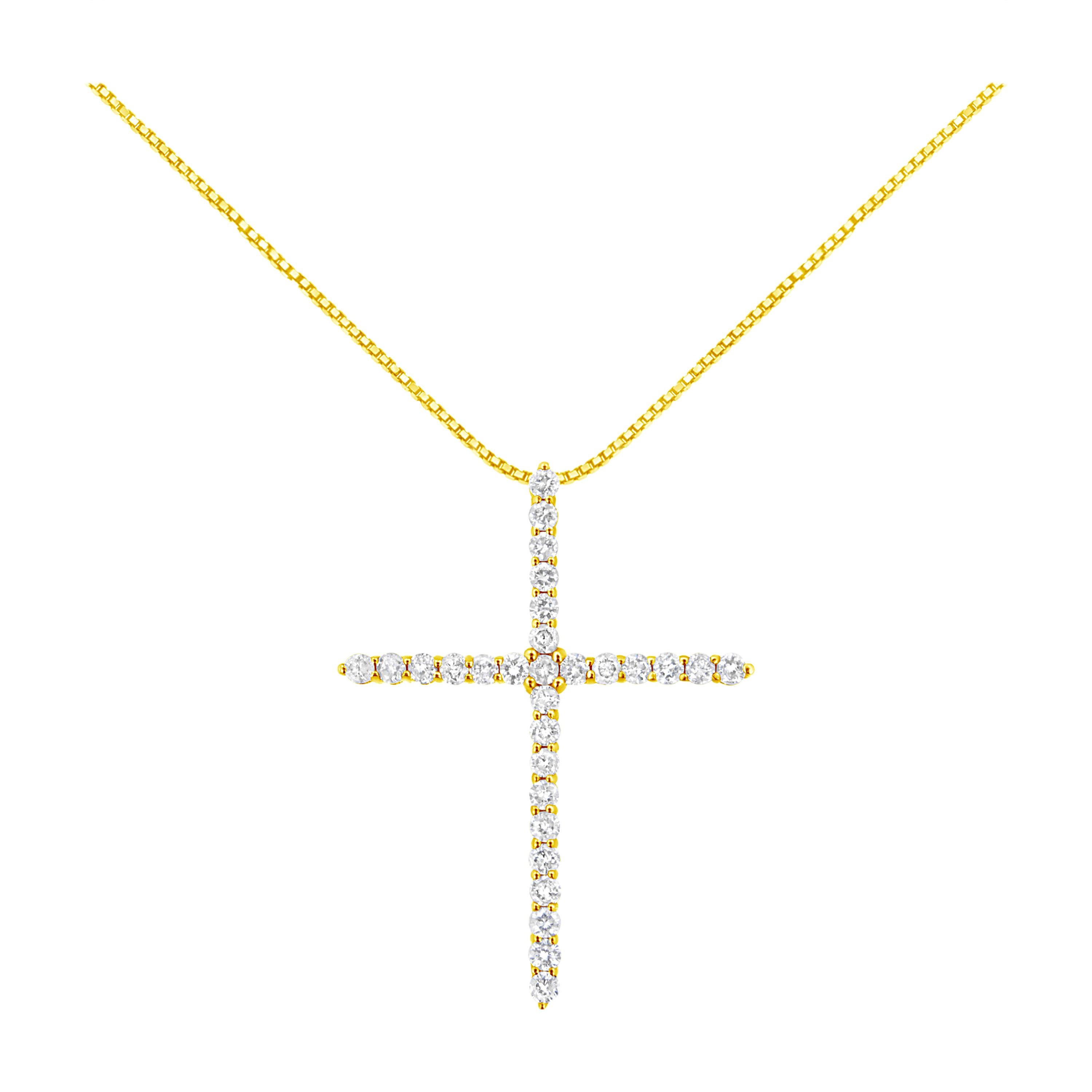 10K Yellow Gold 3.00 Cttw Round-Cut Diamond Cross Pendant Necklace