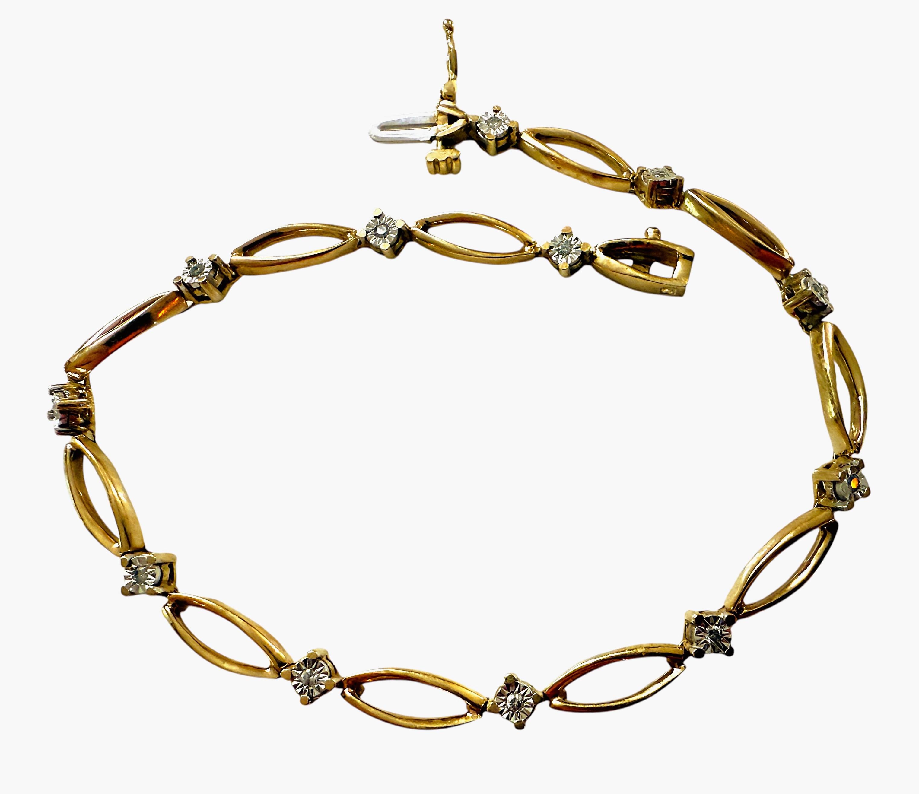 Art Déco Bracciale A Link in oro giallo 10K con 12 diamanti da 36 carati, 7,25 pollici in vendita