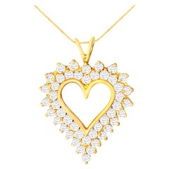 10K Yellow Gold Diamond Open Heart Pendant Necklace