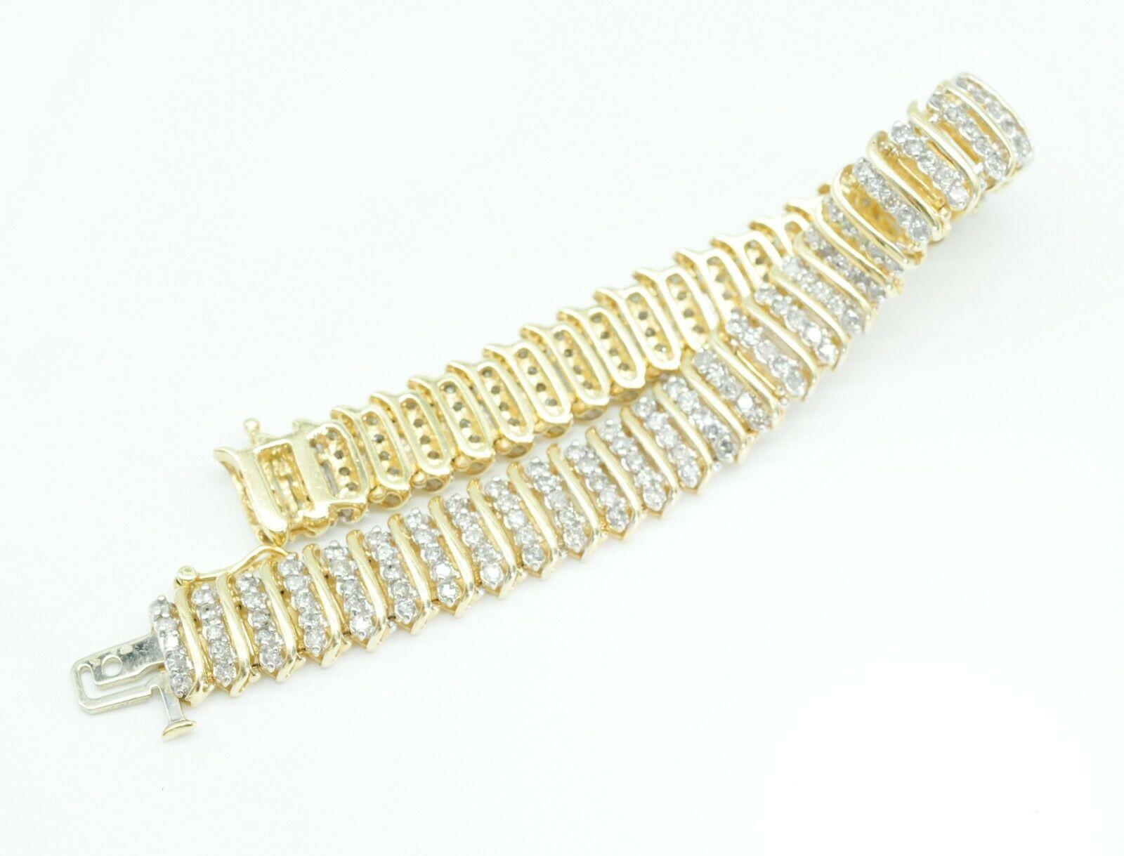 Contemporary 10k Yellow Gold 4 Row Diamond Tennis Bracelet