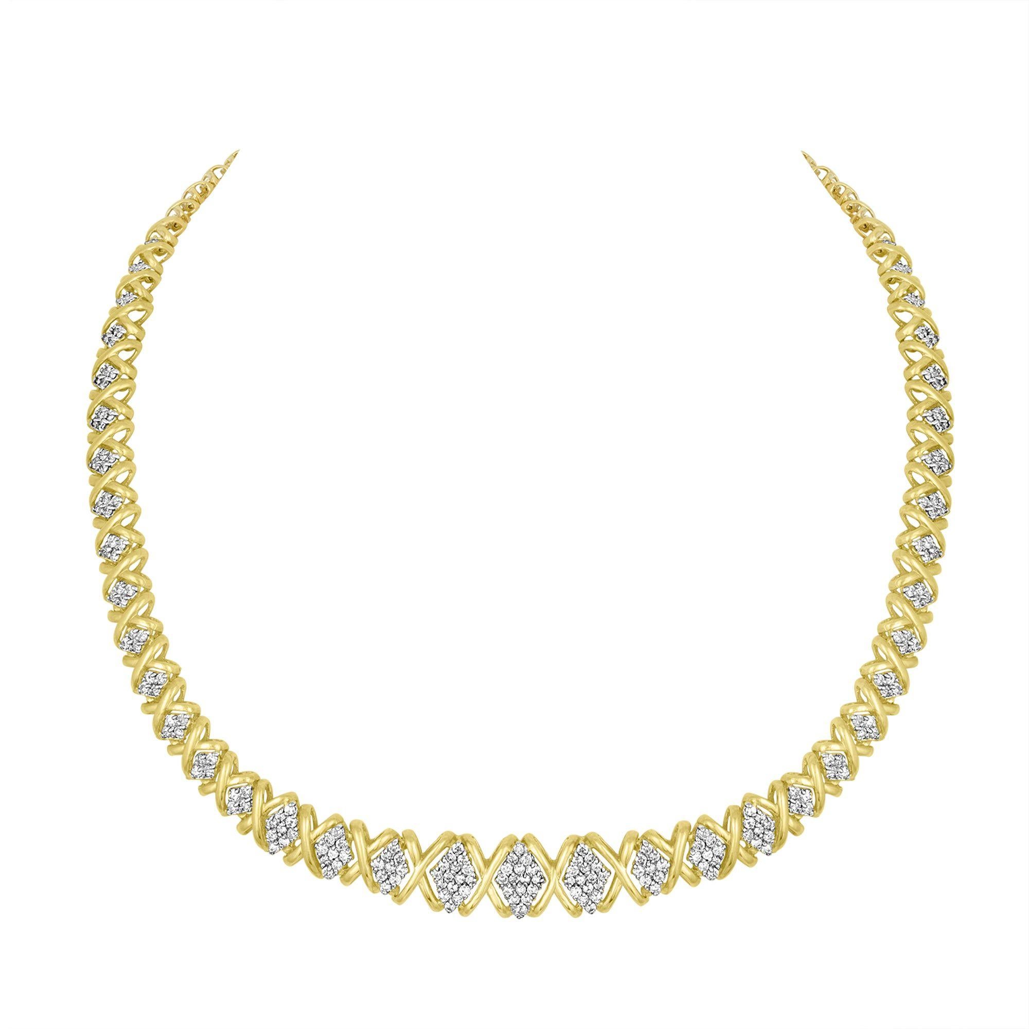 This gorgeous riviera statement necklace is created in the finest 10k yellow gold. Boasting a glamorous appearance, this beautiful piece is embellished with yellow gold 