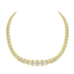 10K Yellow Gold 4.0 Carat Round Diamond Graduating Riviera Statement Necklace