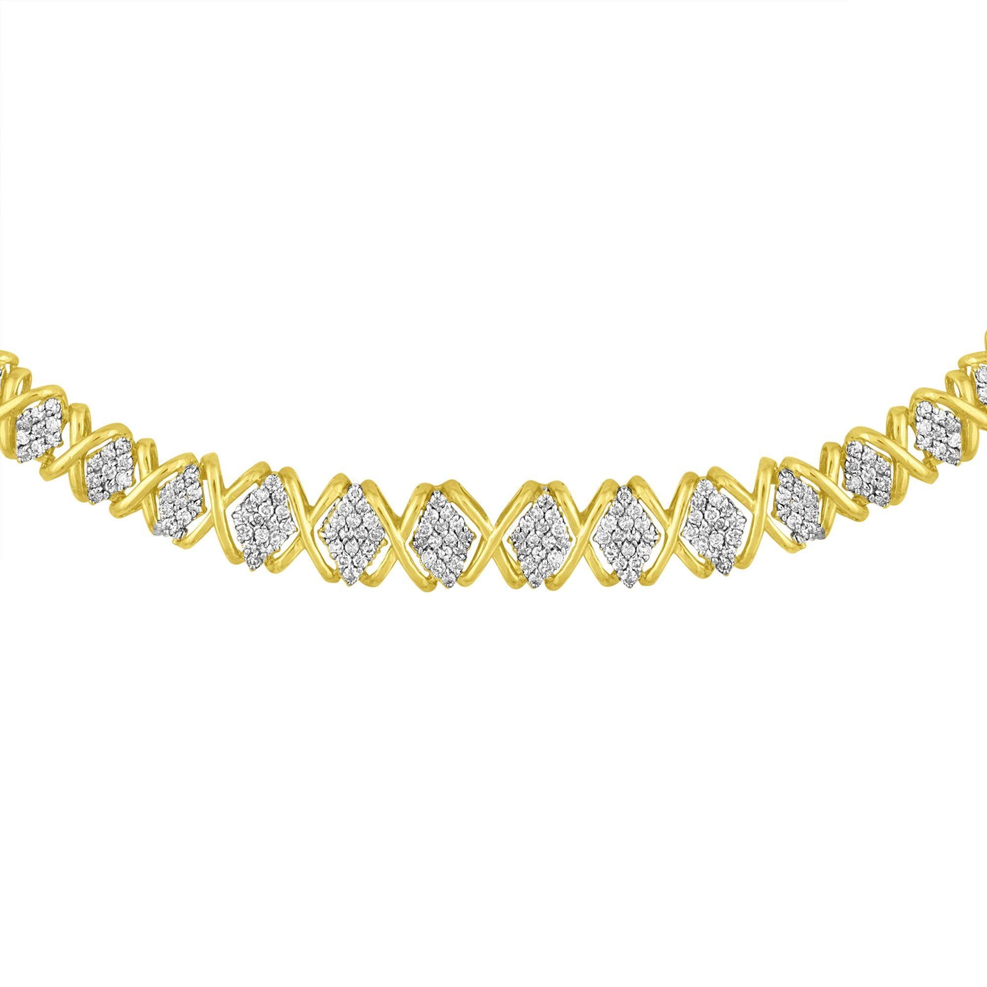 Contemporary 10K Yellow Gold 4.0 Carat Round Diamond Graduating Riviera Statement Necklace For Sale