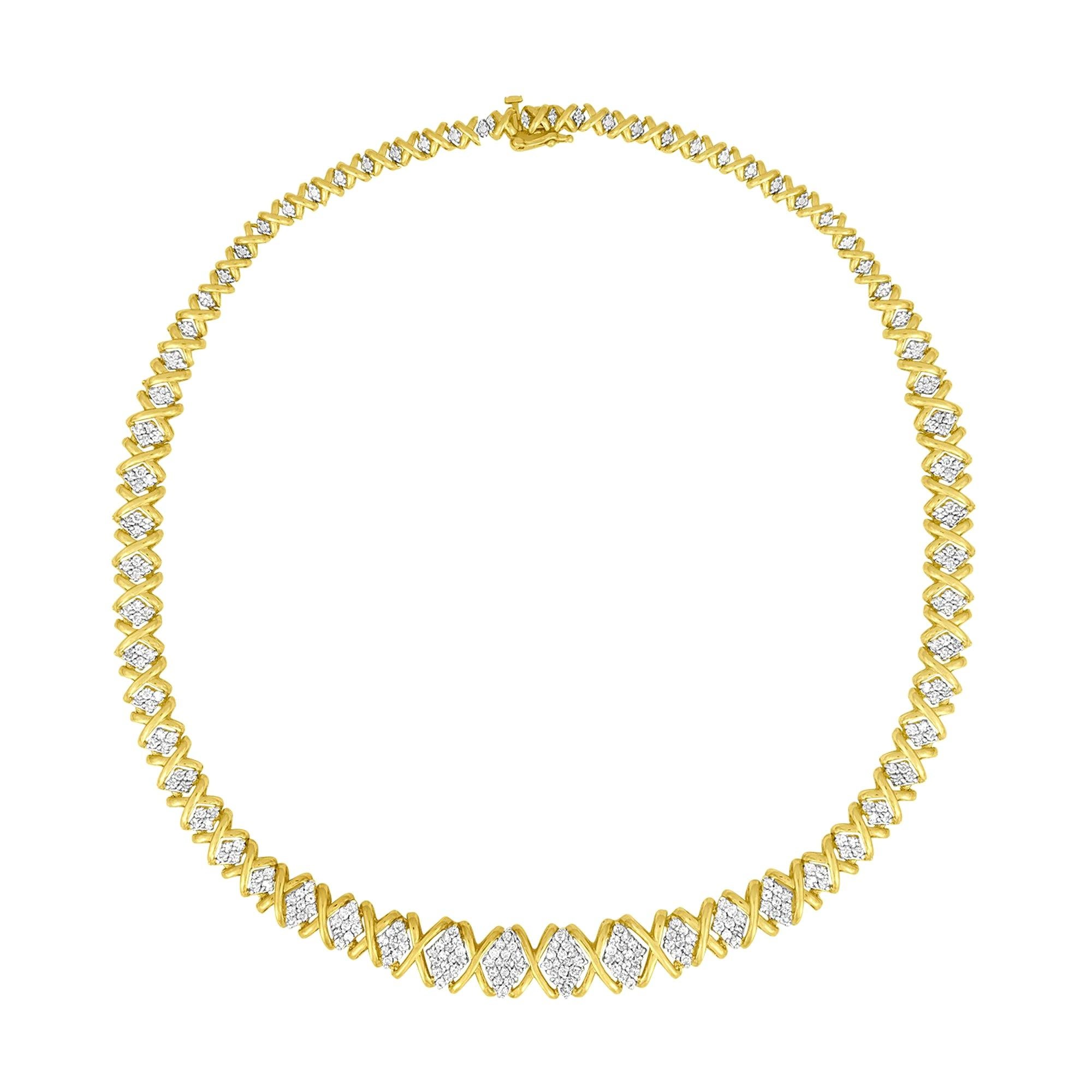 10K Yellow Gold 4.0 Cttw Diamond Graduating Riviera Statement Necklace For Sale