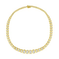 10K Gelbgold 4.0 Karat Gesamtkaratgewicht Diamant abgestufte Riviera Statement-Halskette