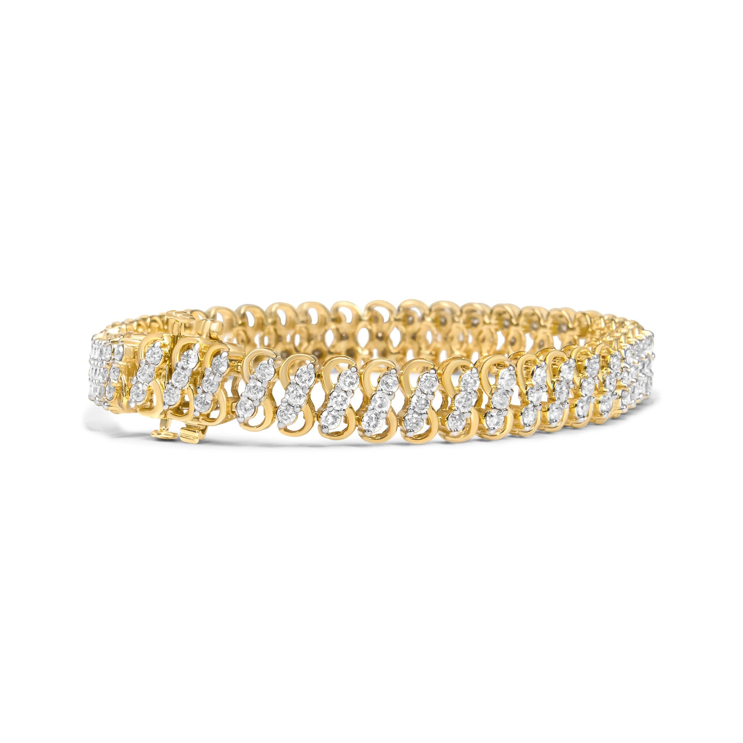 Take your love for tennis bracelets to new heights with this stunning piece that features three rows of natural, brilliant diamonds — triple the layers, triple the sparkle. Totaling up to 4 cttw, the 138 natural diamonds encased in the shared prong