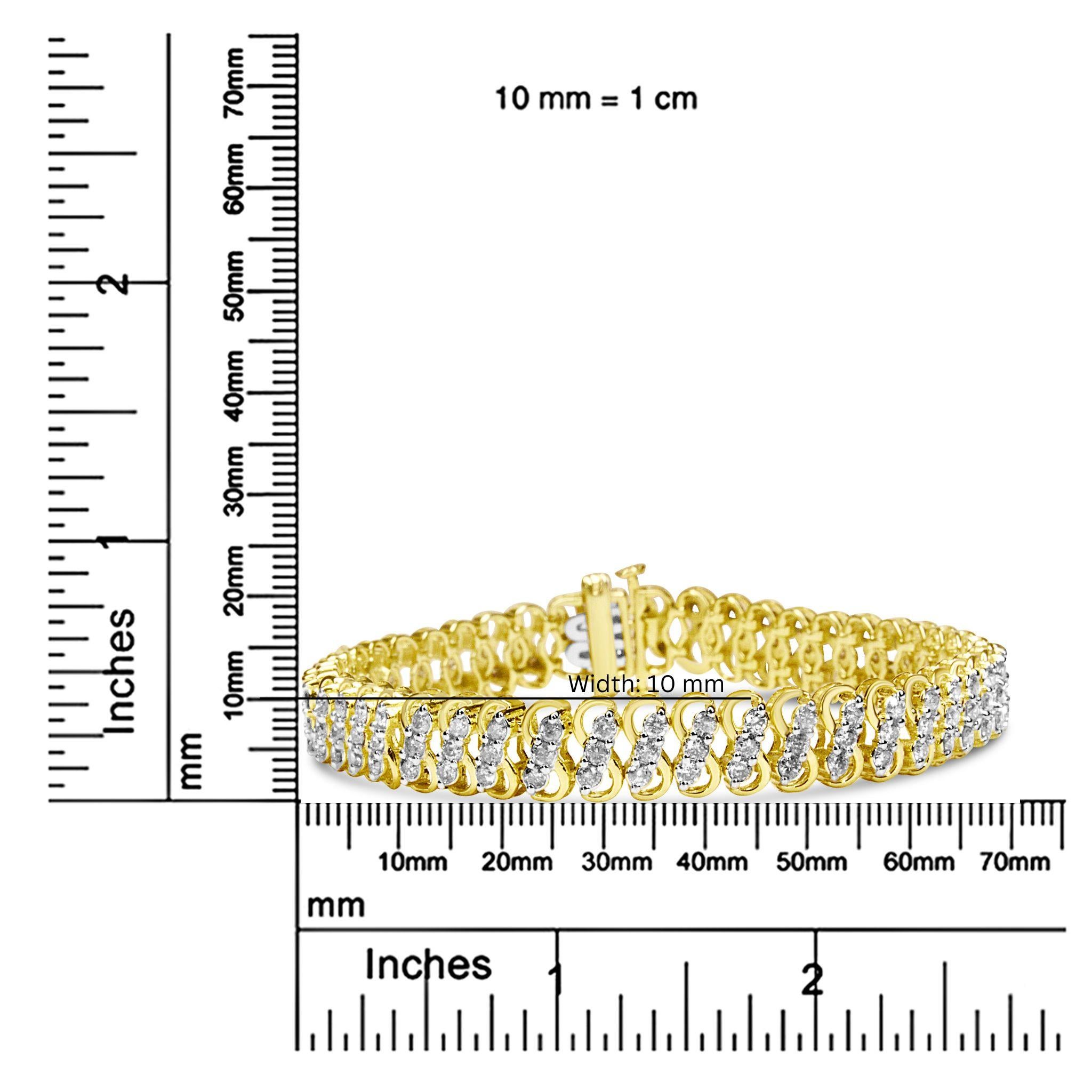 Round Cut 10k Yellow Gold 4.0 Cttw Diamond Triple Row Infinity Tennis Bracelet For Sale