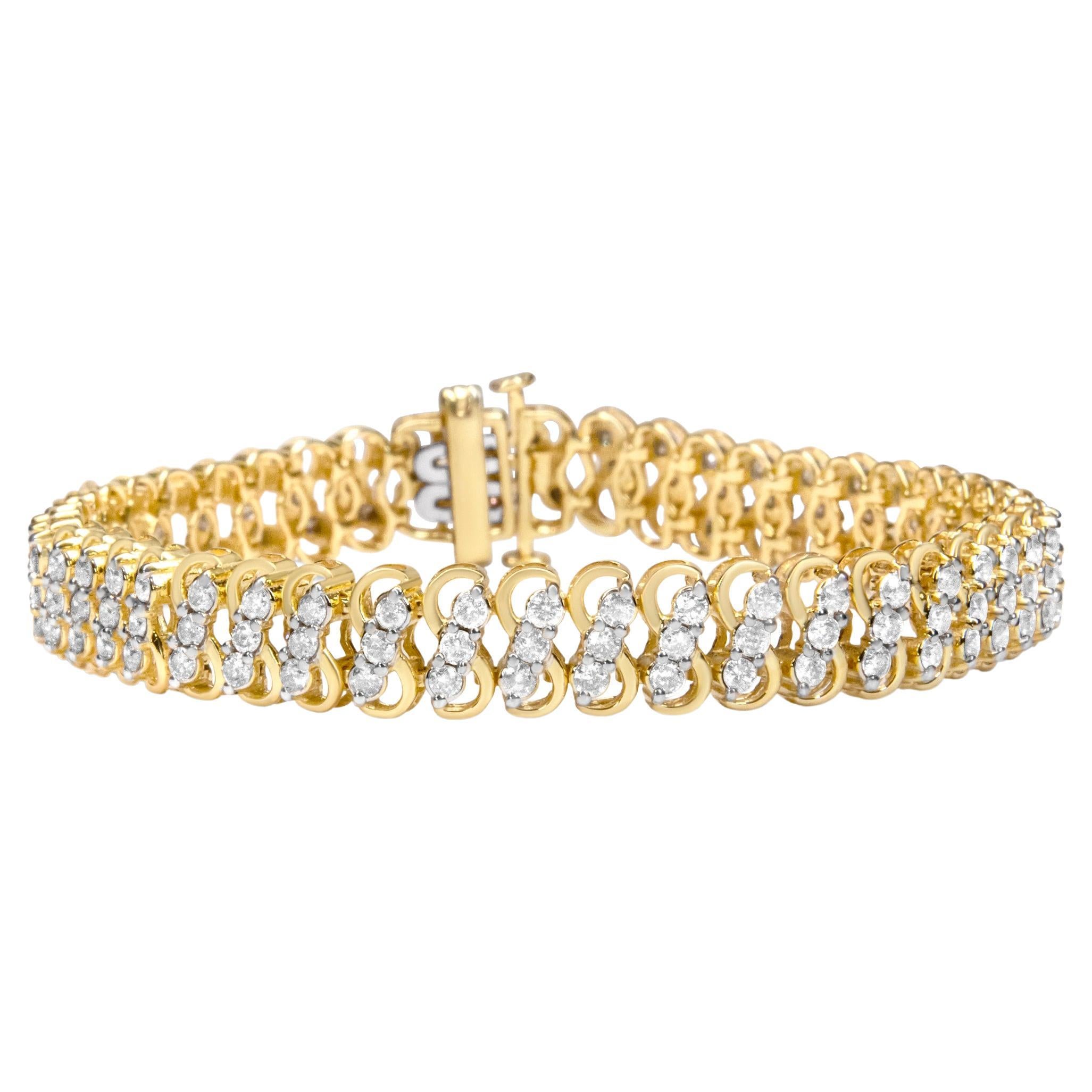 10k Yellow Gold 4.0 Cttw Diamond Triple Row Infinity Tennis Bracelet For Sale