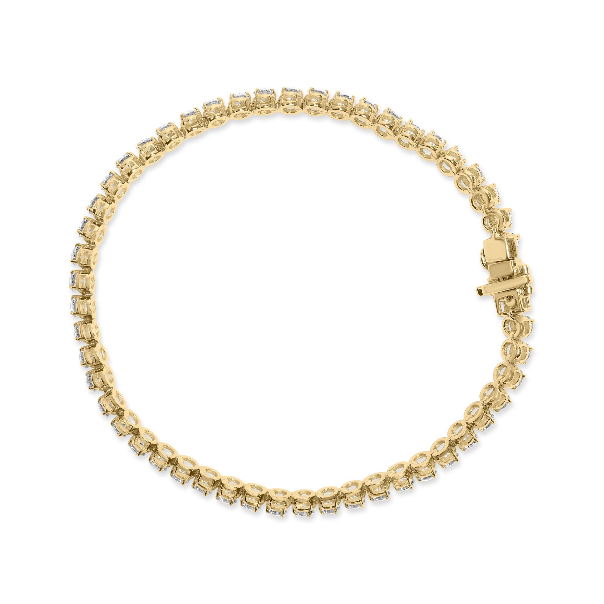 Brazalete de tenis de oro amarillo de 10 quilates con 4,0 qt de diamantes talla natural Corte redondo en venta