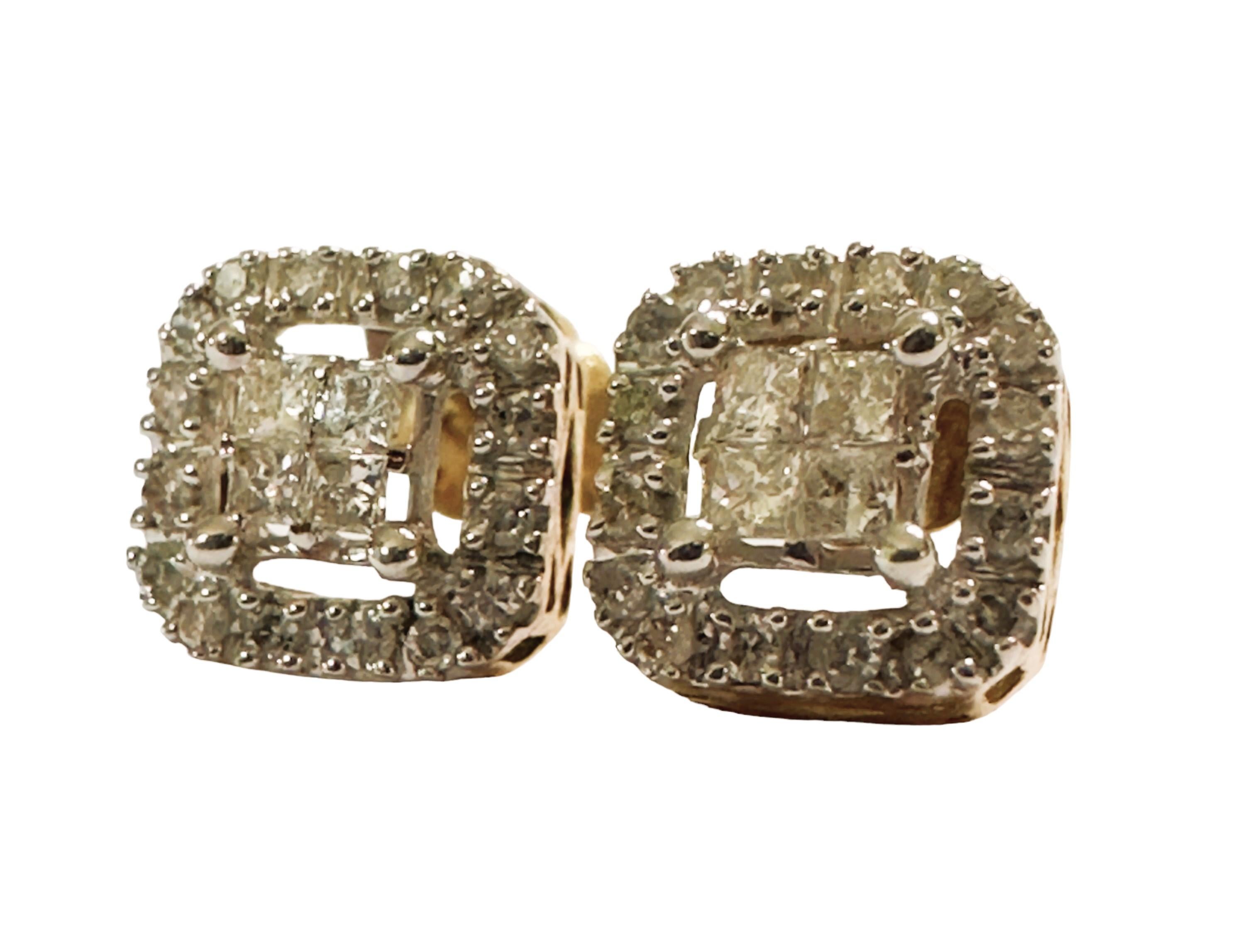 10k Yellow Gold 40 Diamond Squared Halo Errings with Appraisal In Excellent Condition In Eagan, MN