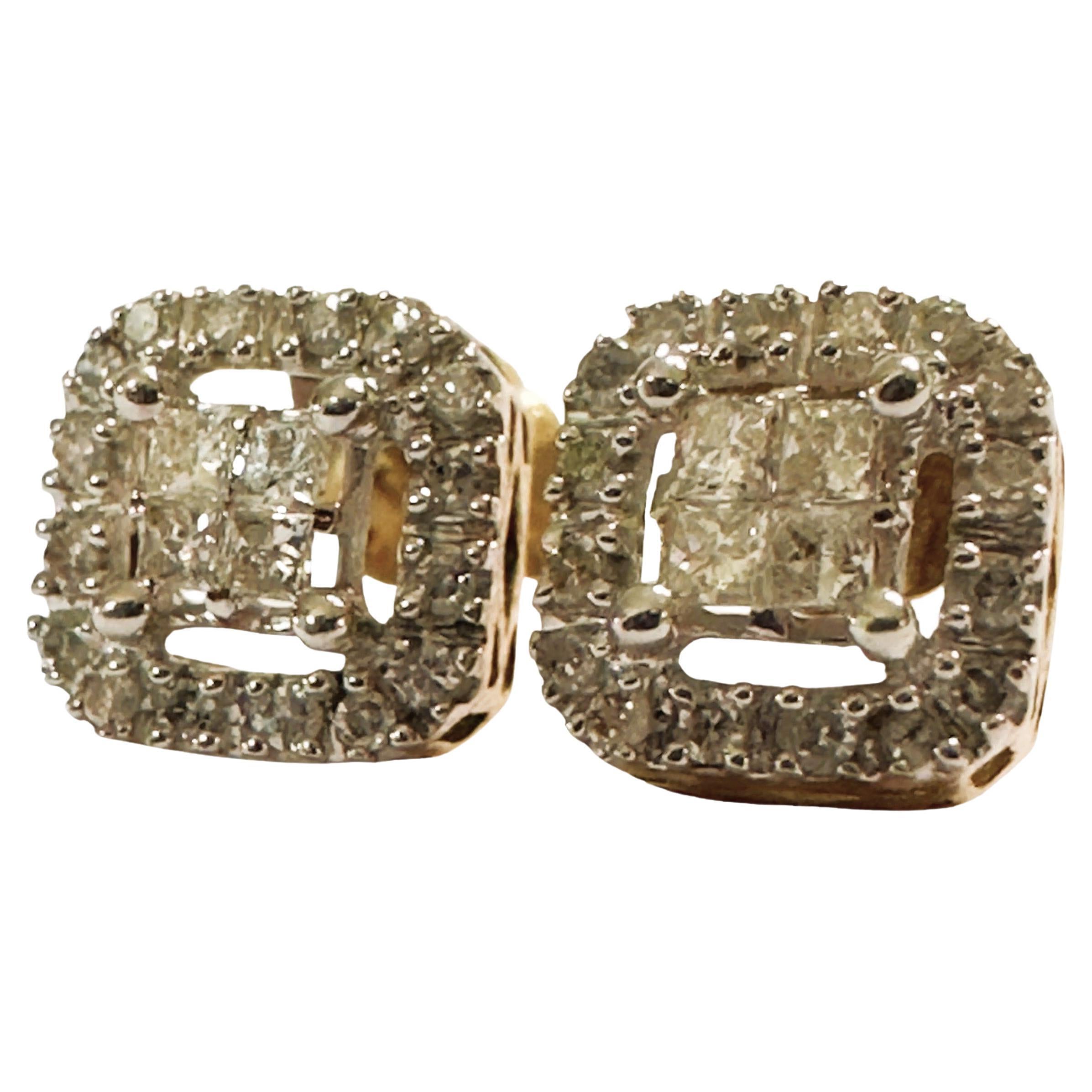 10k Yellow Gold 40 Diamond Squared Halo Errings with Appraisal