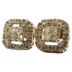 10k Yellow Gold 40 Diamond Squared Halo Errings with Appraisal