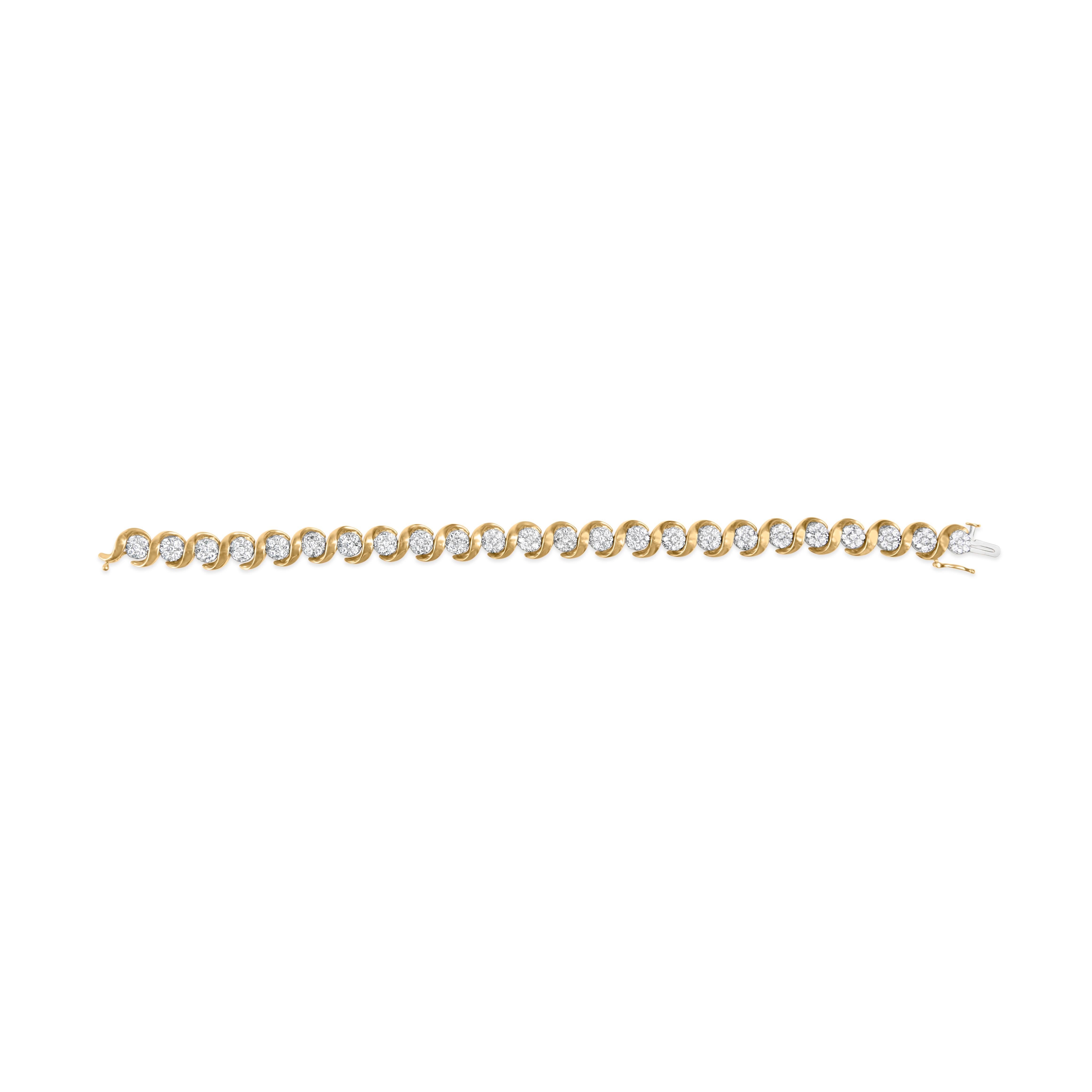 10K Yellow Gold 4.00 Carat Round-Cut Diamond Floral Link Bracelet In New Condition For Sale In New York, NY
