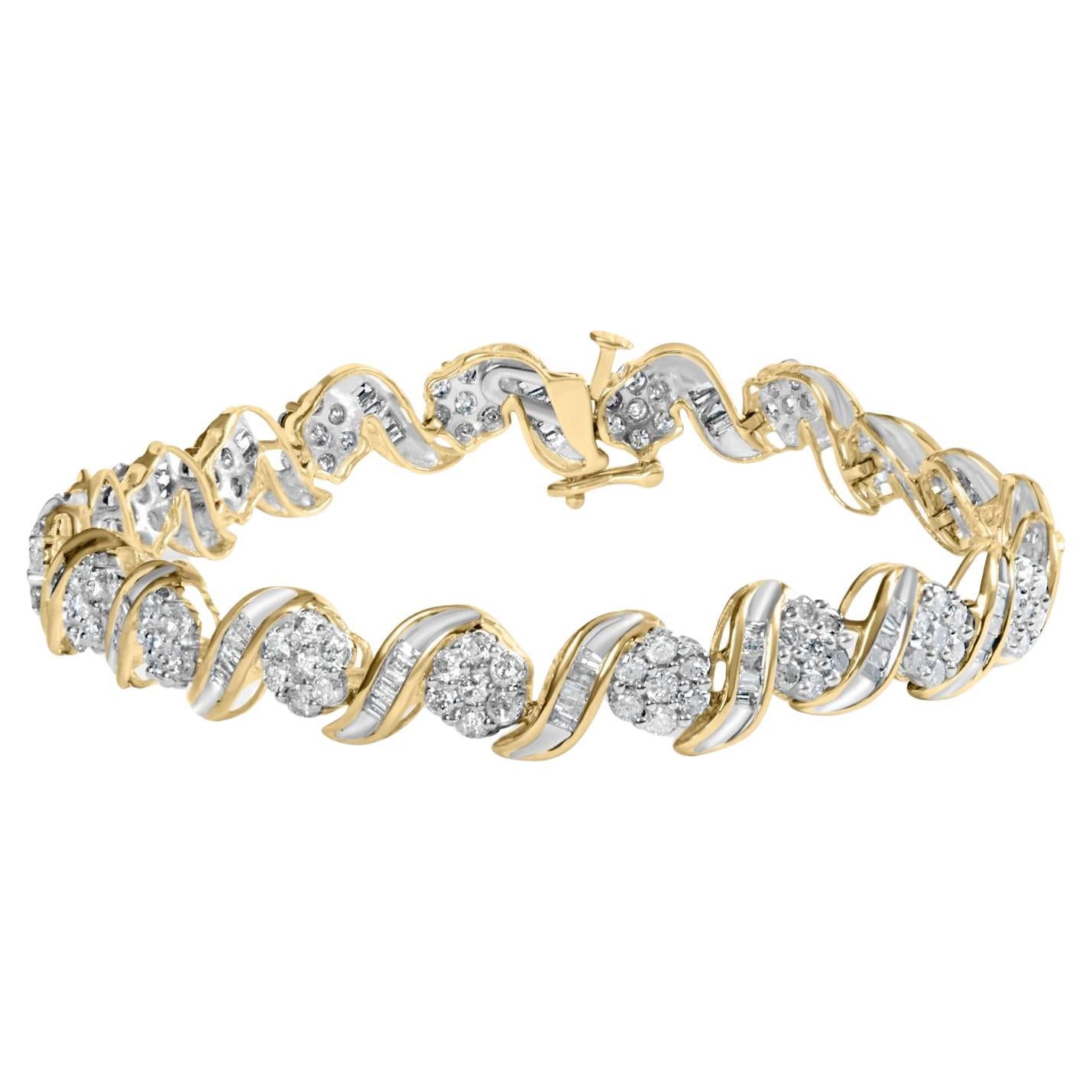 Or jaune 10K 4.00 Cttw Diamond Floral Design Spiral Link 7.50" (lien en spirale)