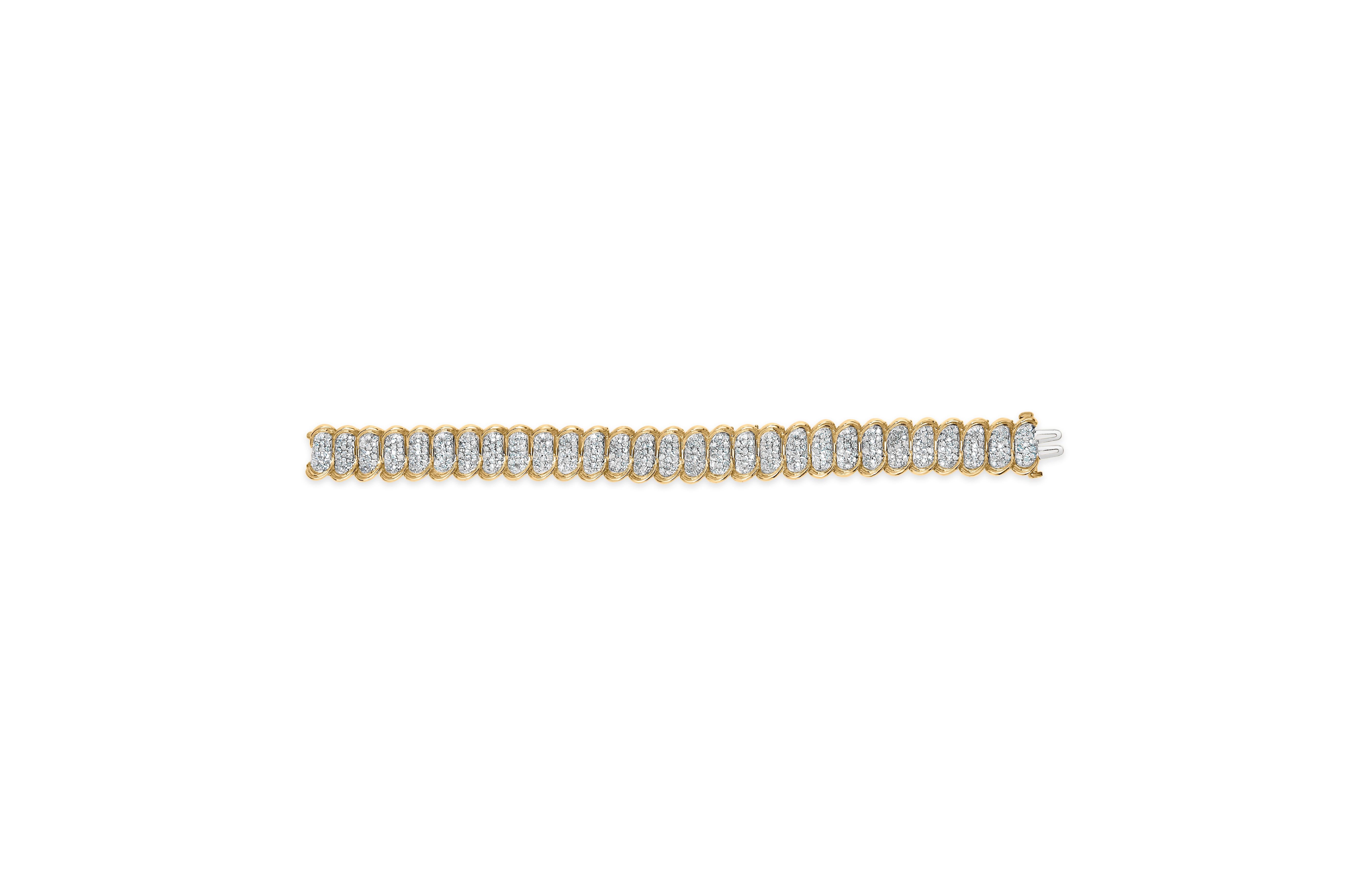 Taille ronde Bracelet en or jaune 10K avec diamants pavés 4.00 Cttw Classic Link 7