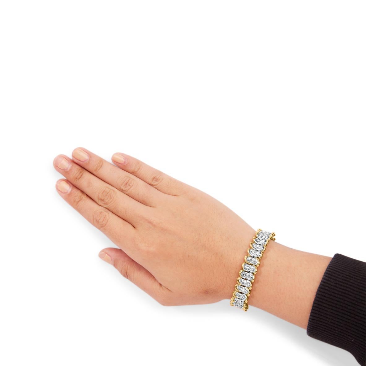 Bracelet en or jaune 10K avec diamants pavés 4.00 Cttw Classic Link 7