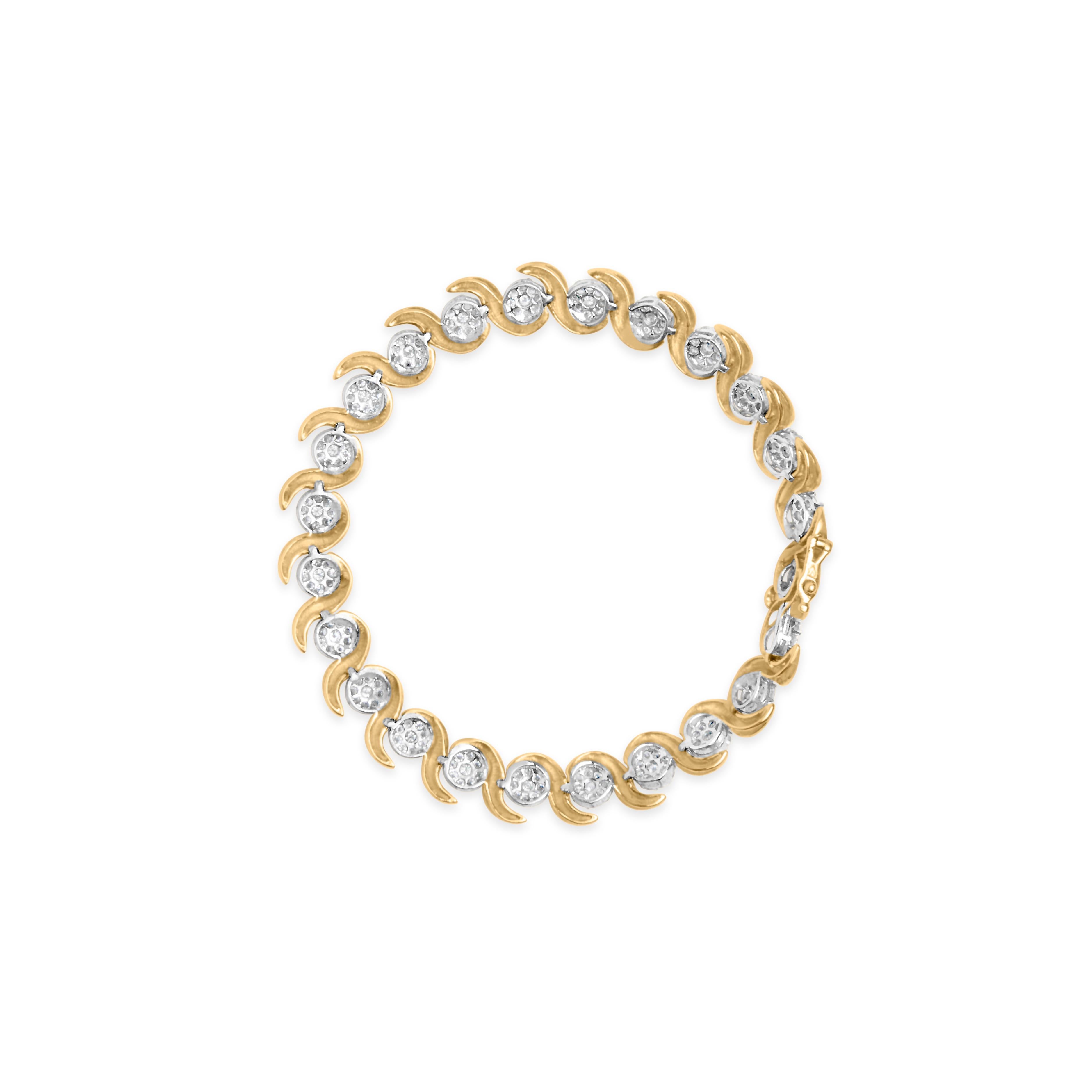 Modern 10K Yellow Gold 4.00 Cttw Round-Cut Diamond Floral Link 7.5