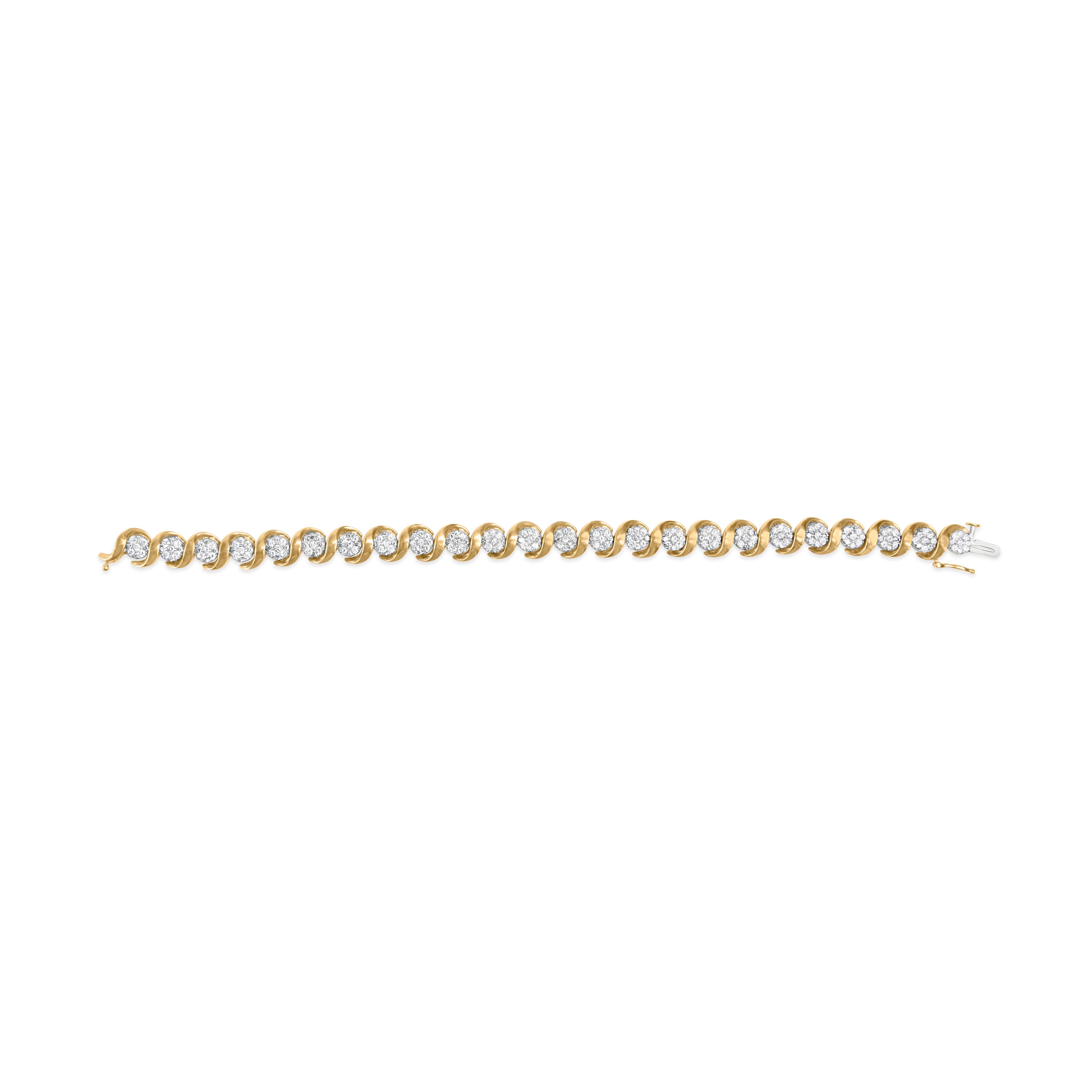 Round Cut 10K Yellow Gold 4.00 Cttw Round-Cut Diamond Floral Link 7.5