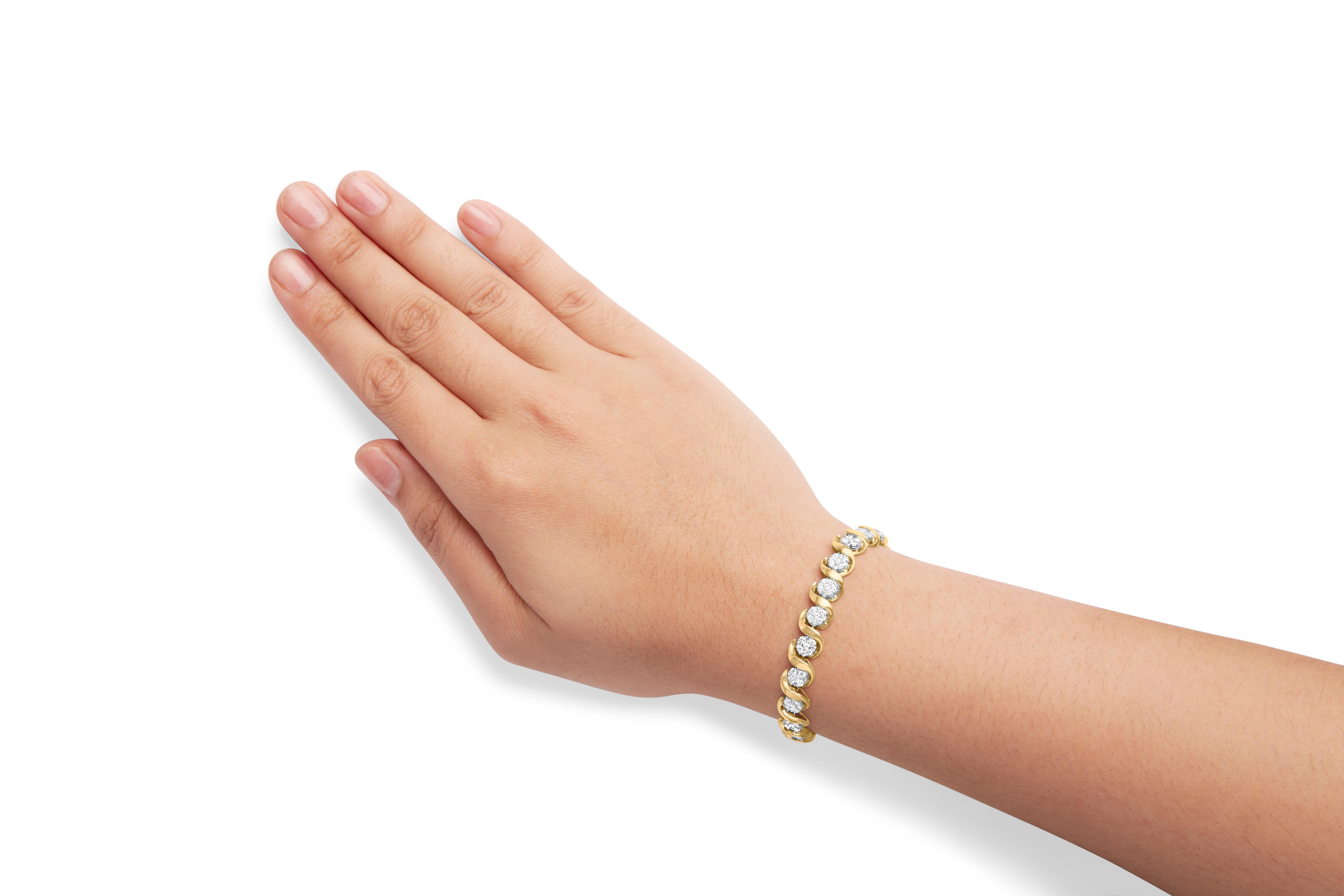 Women's 10K Yellow Gold 4.00 Cttw Round-Cut Diamond Floral Link 7.5