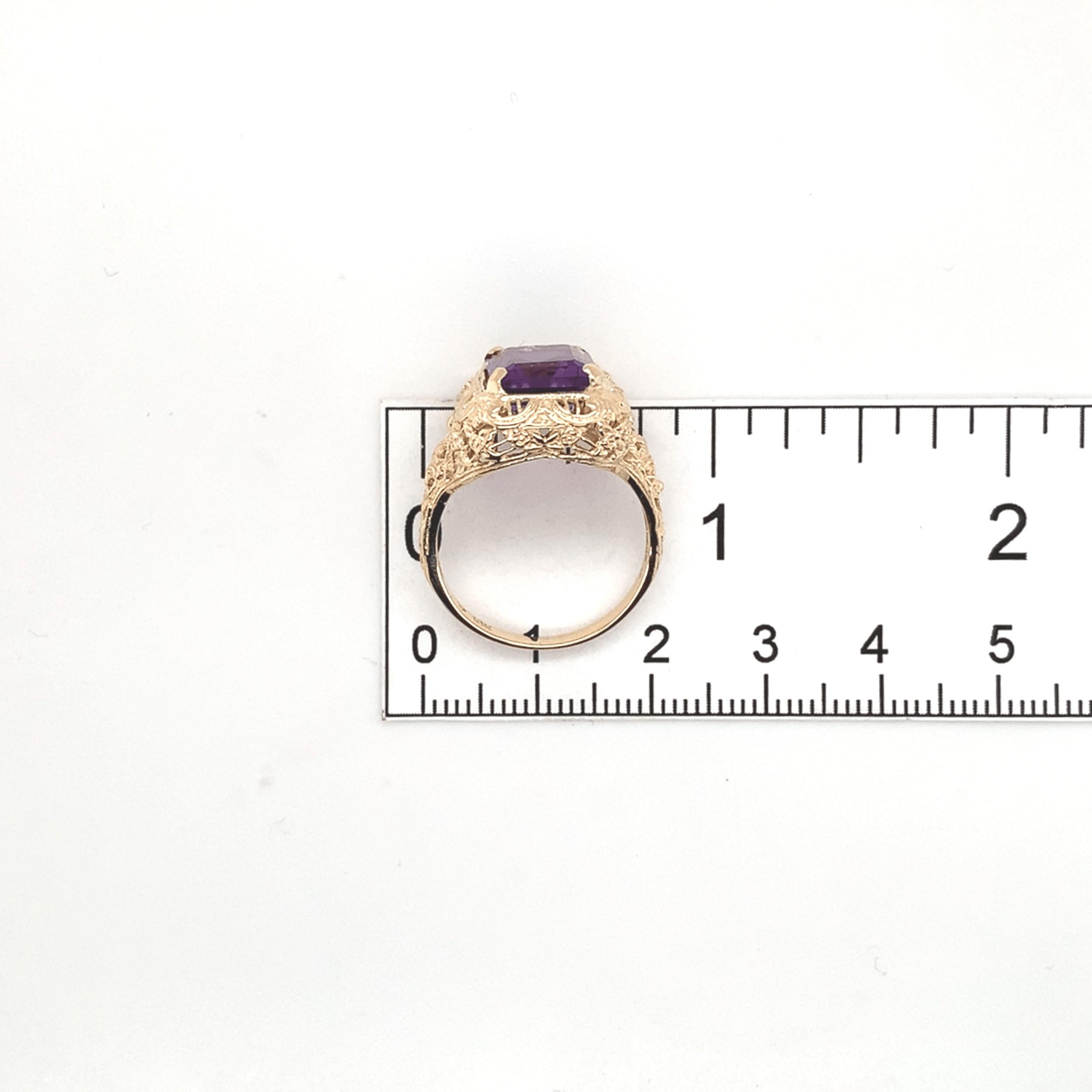 Bague en or jaune 10K avec filigrane d'améthyste de 4,38 carats Taille 7,75 en vente 5