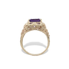 10K Yellow Gold 4.38 carat Amethyst Filigree Ring Size 7.75