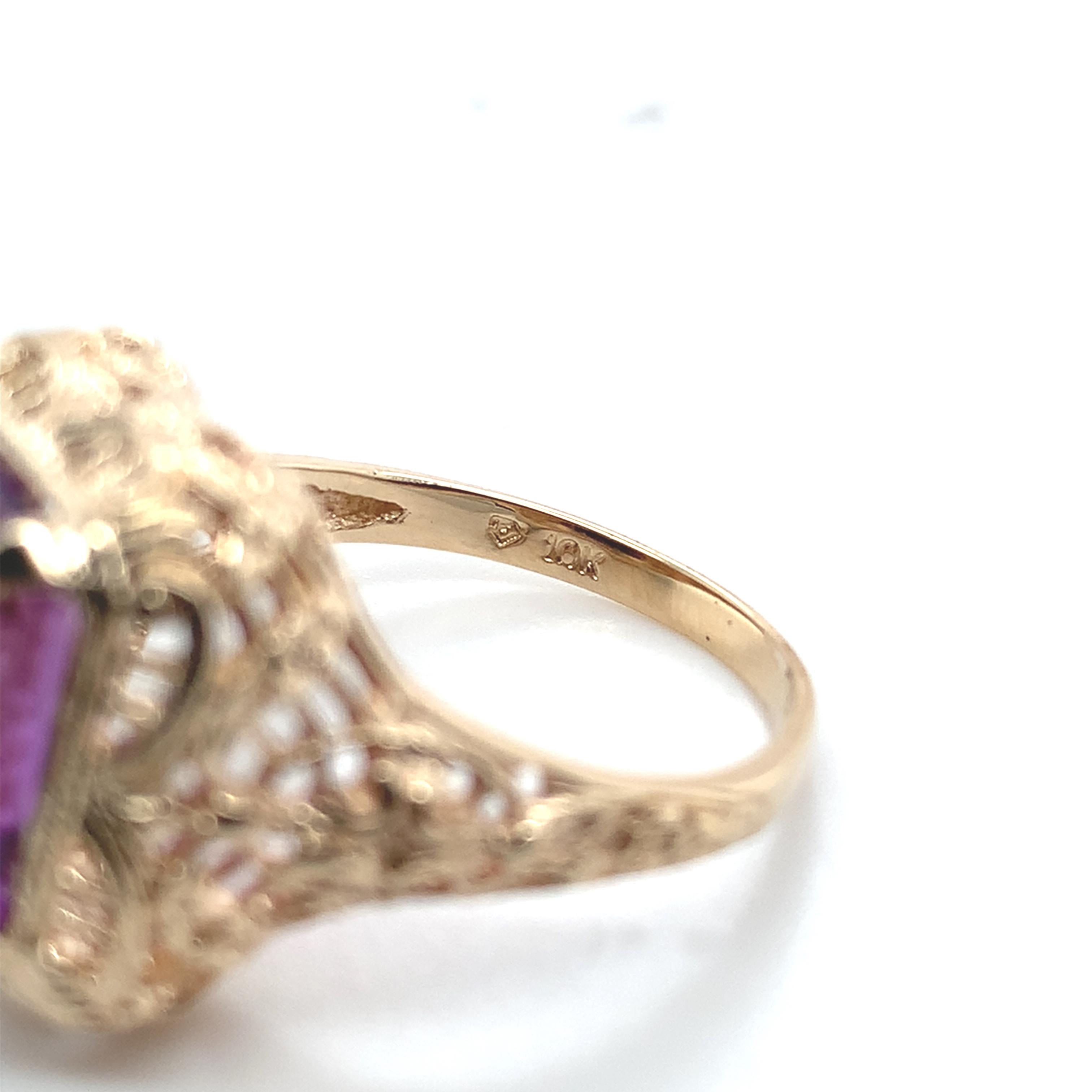 Bague en or jaune 10K avec filigrane d'améthyste de 4,38 carats Taille 7,75 en vente 4
