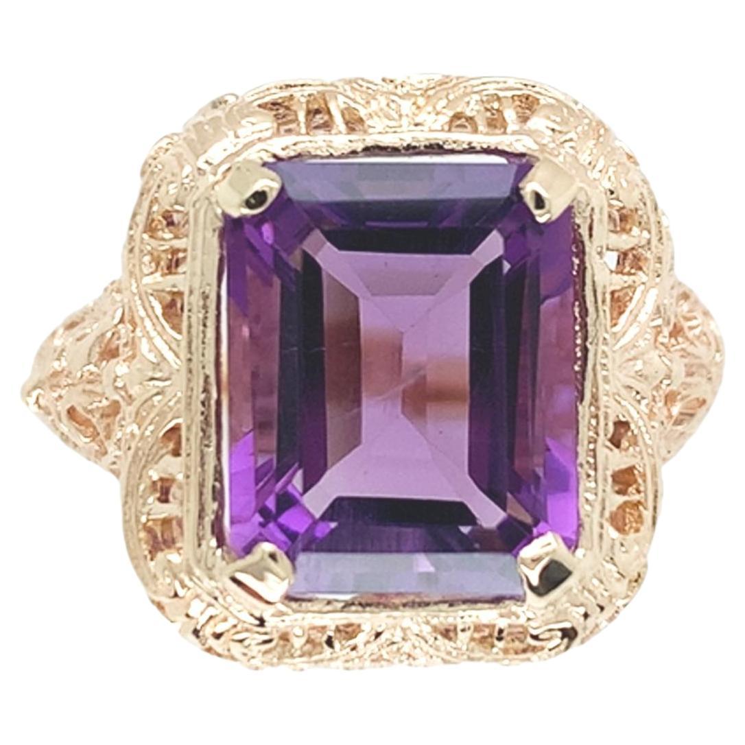 Bague en or jaune 10K avec filigrane d'améthyste de 4,38 carats Taille 7,75 en vente