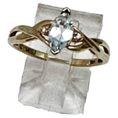 10k Yellow Gold 4mm x 8mm Marquise Blue Topaz Diamond Ring Size 7