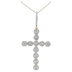 Halskette mit Kreuzanhänger, 10 Karat Gelbgold 5/8 Karat runder Diamant-Cluster-Diamant