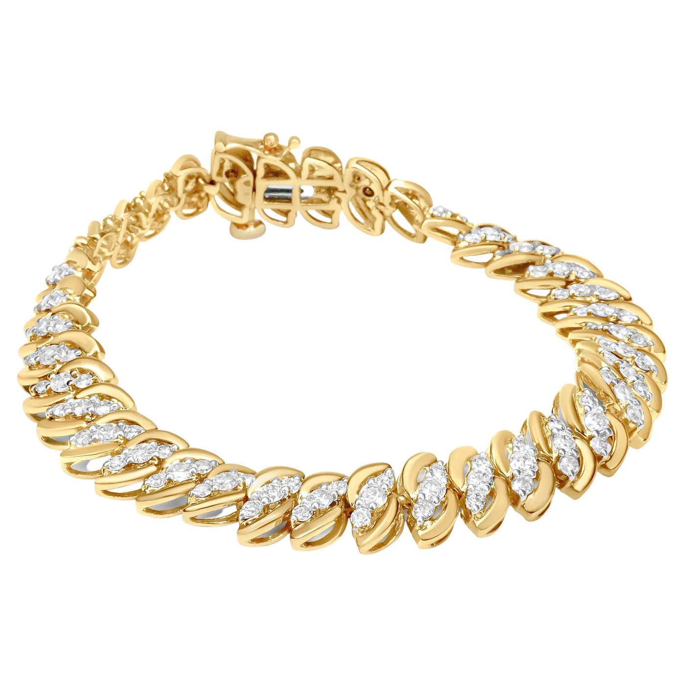 10K Yellow Gold 5.0 Carat Diamond Double Row S-Link Cuban Bracelet For ...