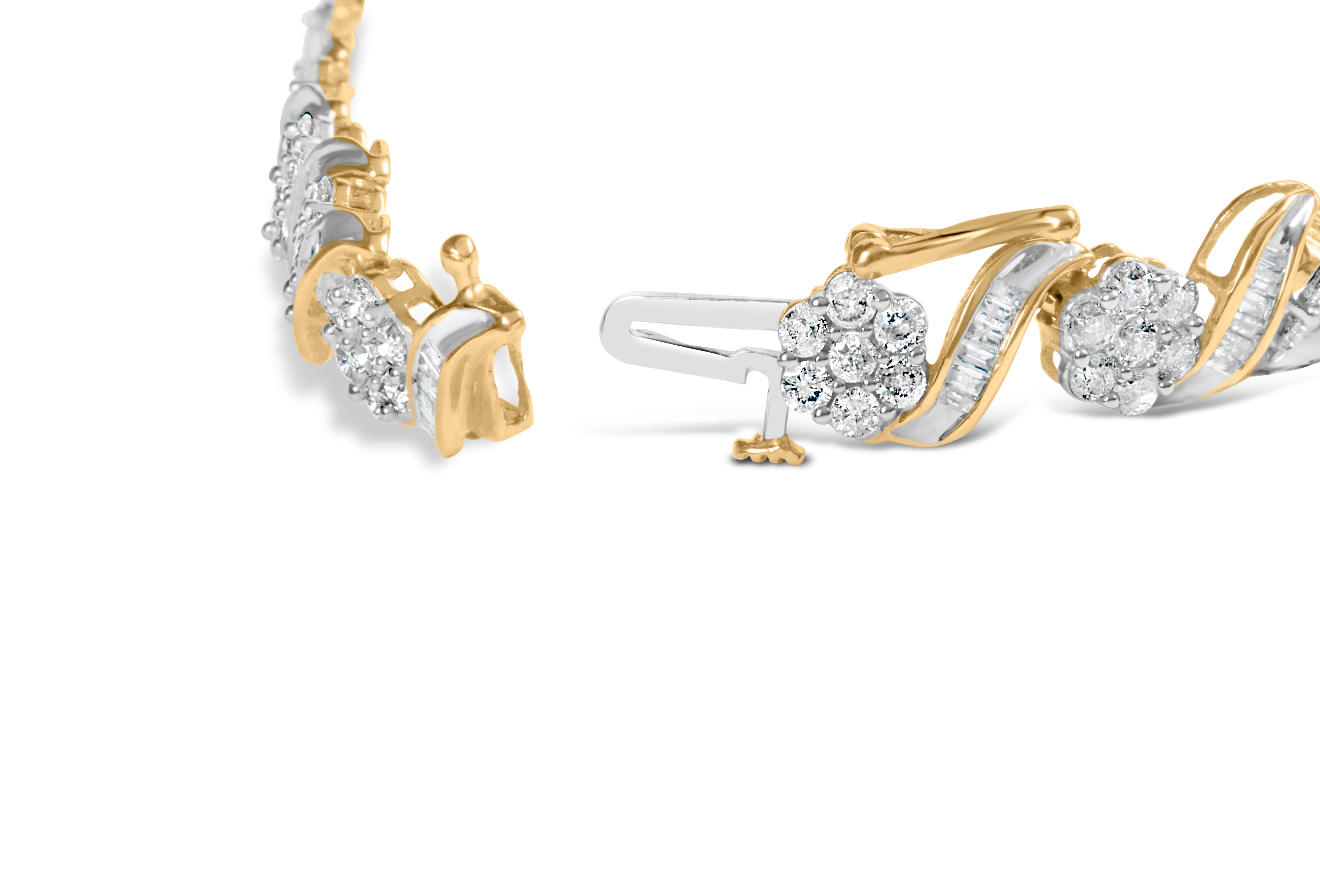 Laissez-vous séduire par la beauté éthérée de notre bracelet à maillons floraux en or jaune 10k et diamants. Fabriquée avec la plus grande précision, cette pièce exquise présente le mariage parfait de l'élégance et de la sophistication. Orné de 234