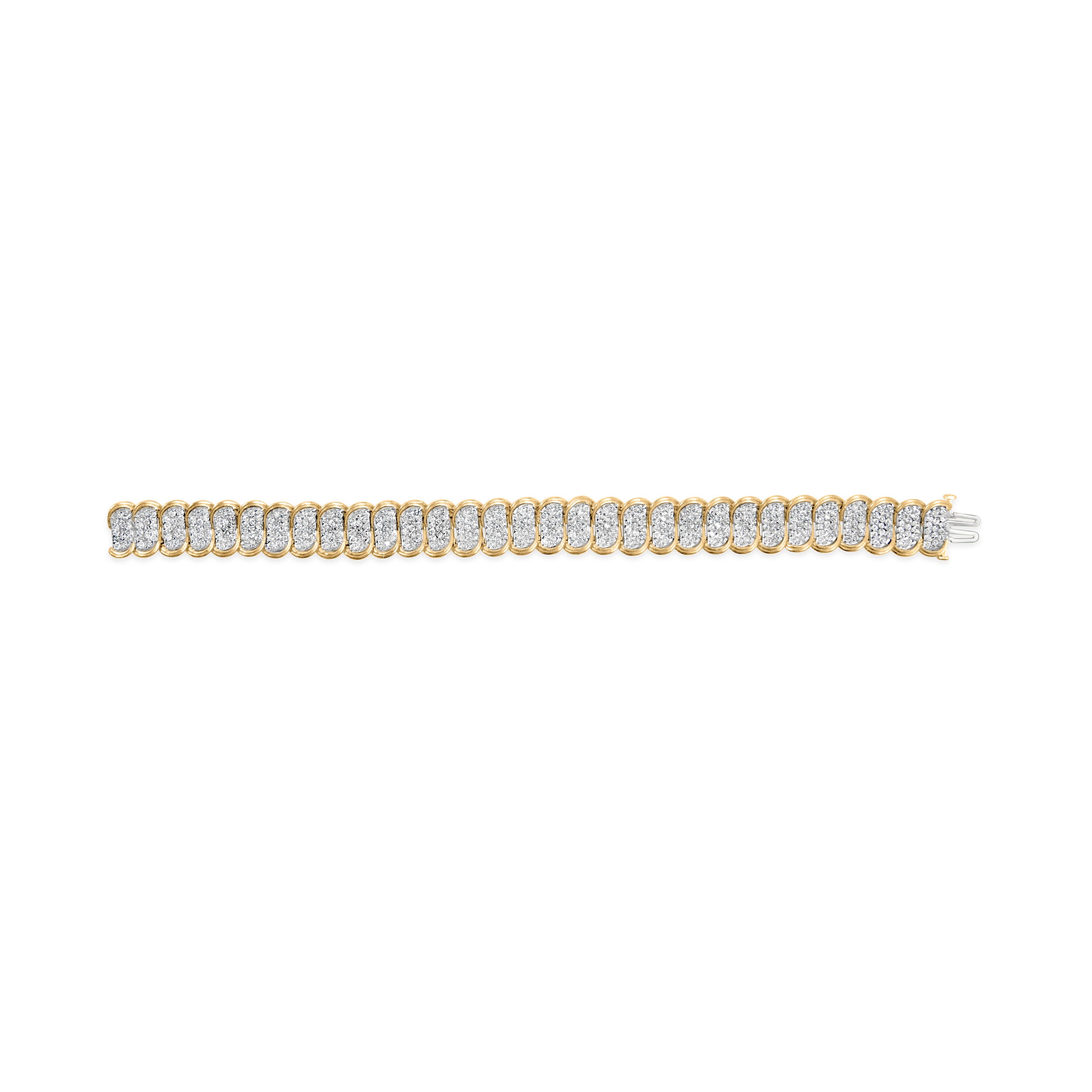 Modern 10k Yellow Gold 5.00 Cttw Diamond Oval Banded Link Bracelet- 7
