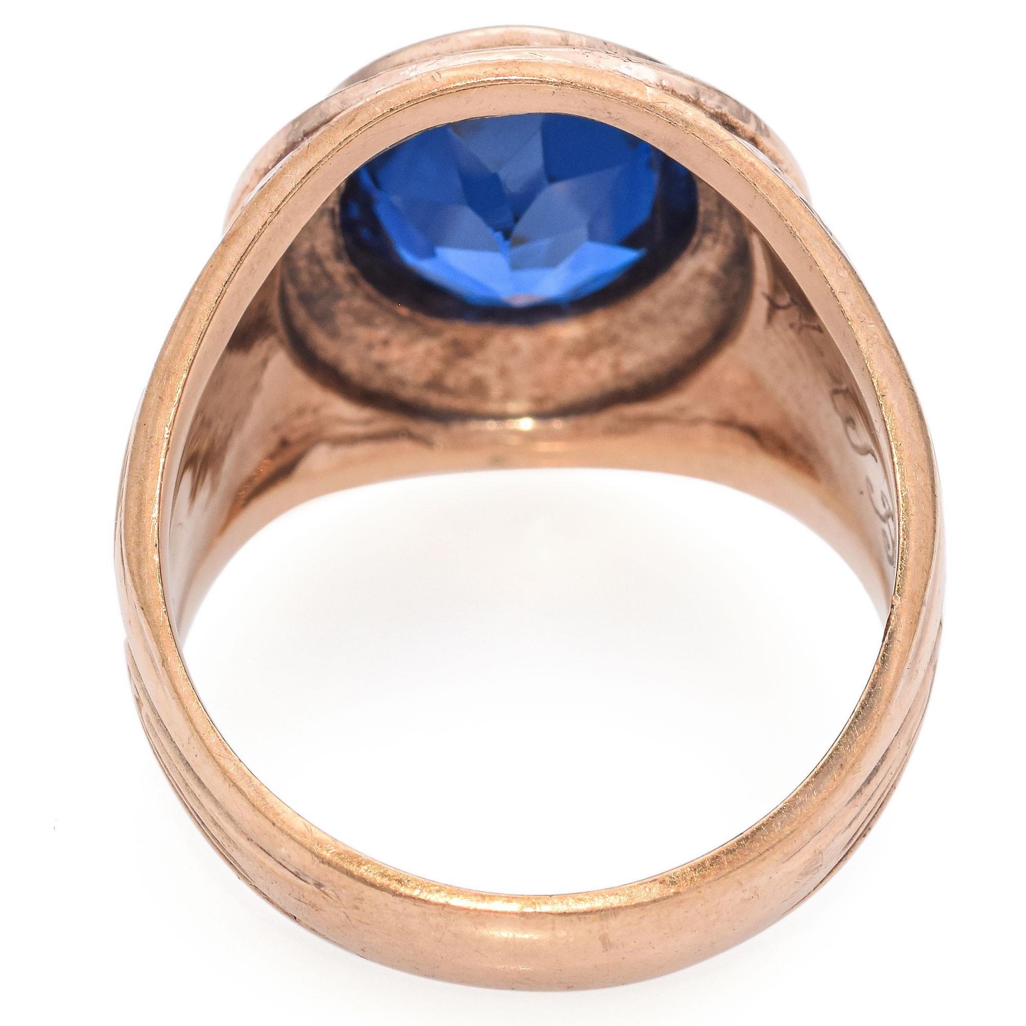 Women's or Men's 10K Yellow Gold 5.45 Ct. Lab Spinel Bushwick High School Class of 1955 Ring For Sale