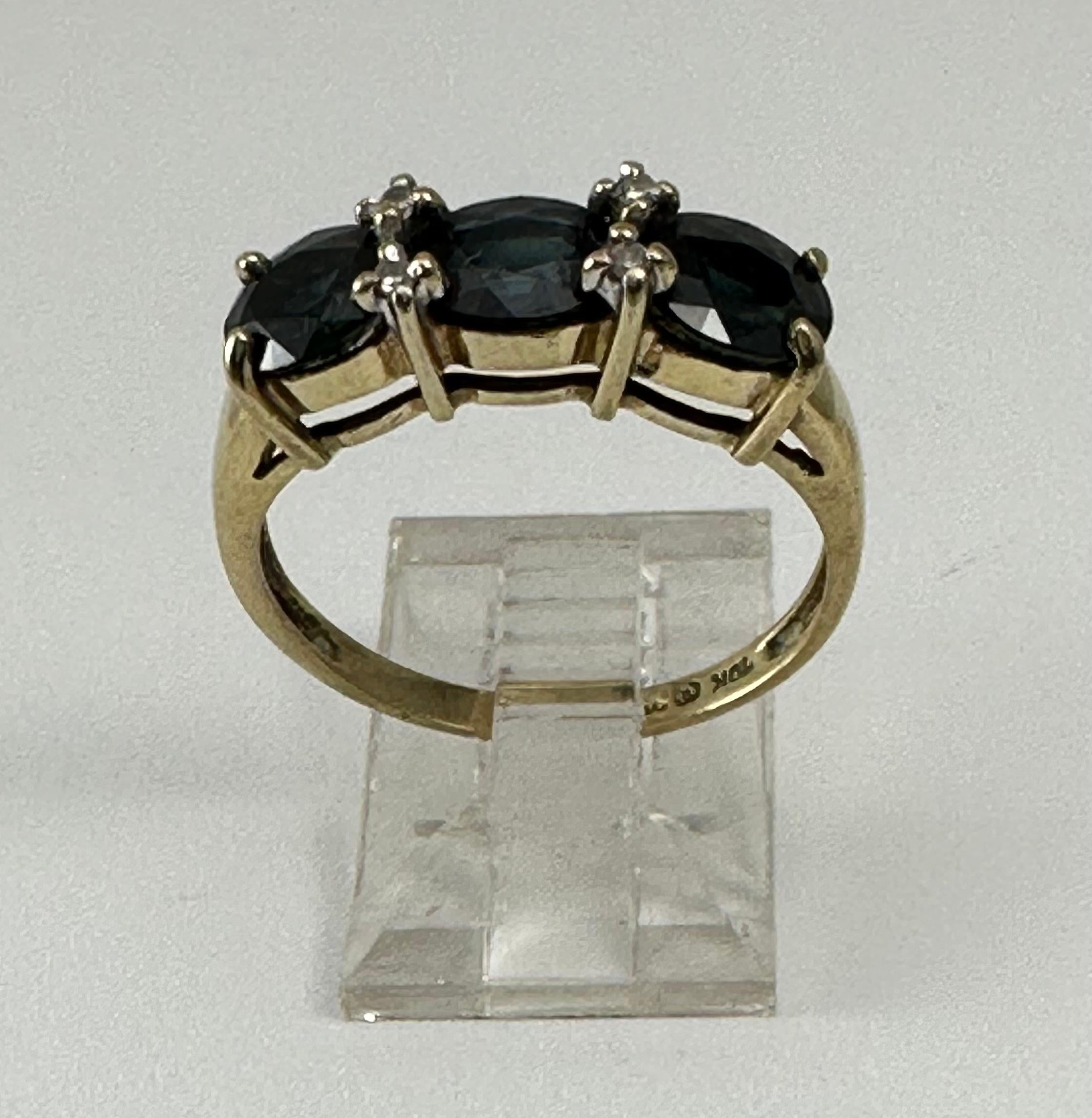 Artist 10k Yellow Gold 5.5 Wide Sapphire and Diamond Ring Size 7 For Sale