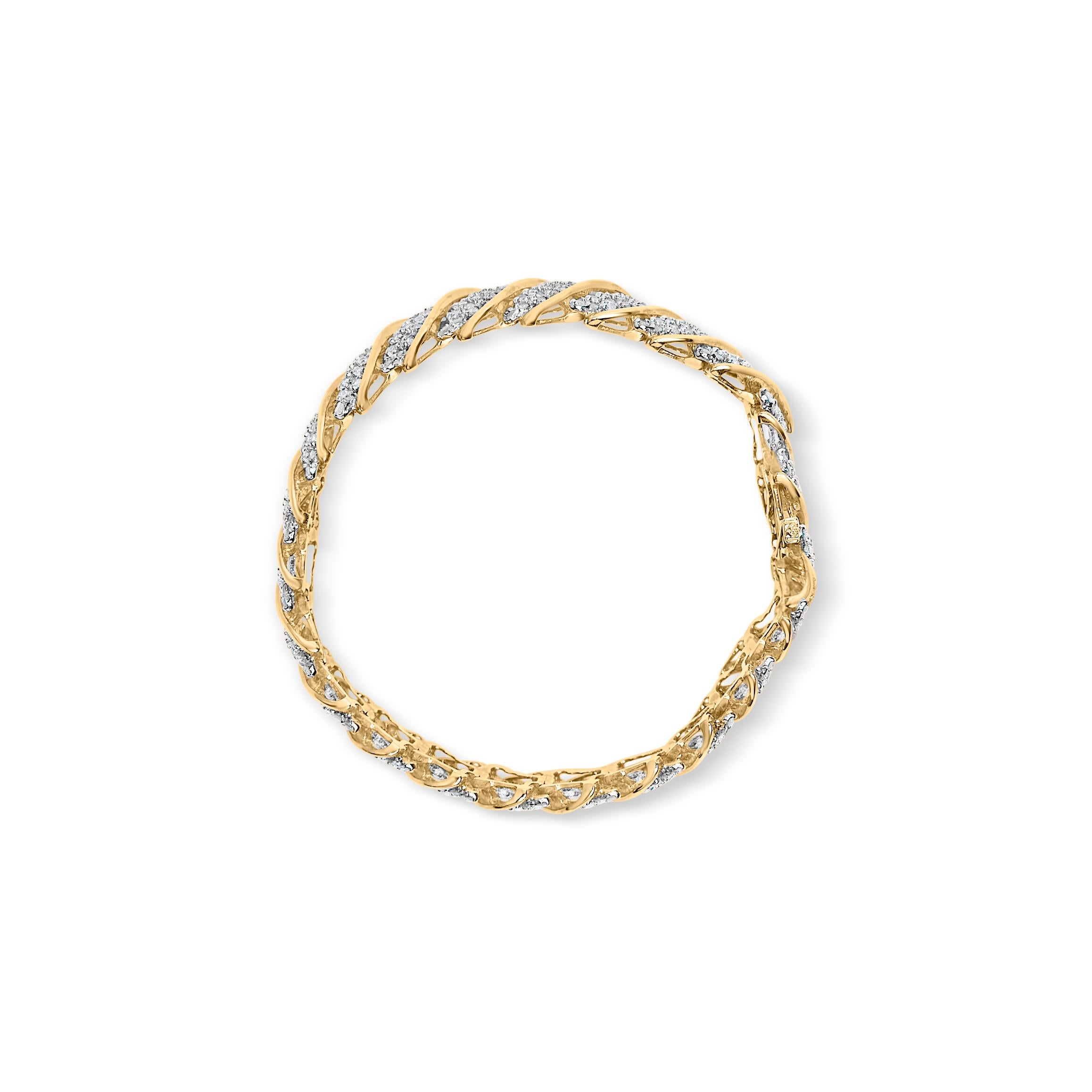 Contemporary 10K Yellow Gold 6.0 Carat Pave Diamond S-Link Wave Link Bracelet