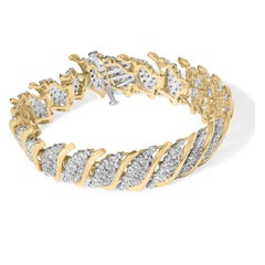 10K Yellow Gold 6.0 Carat Pave Diamond S-Link Wave Link Bracelet