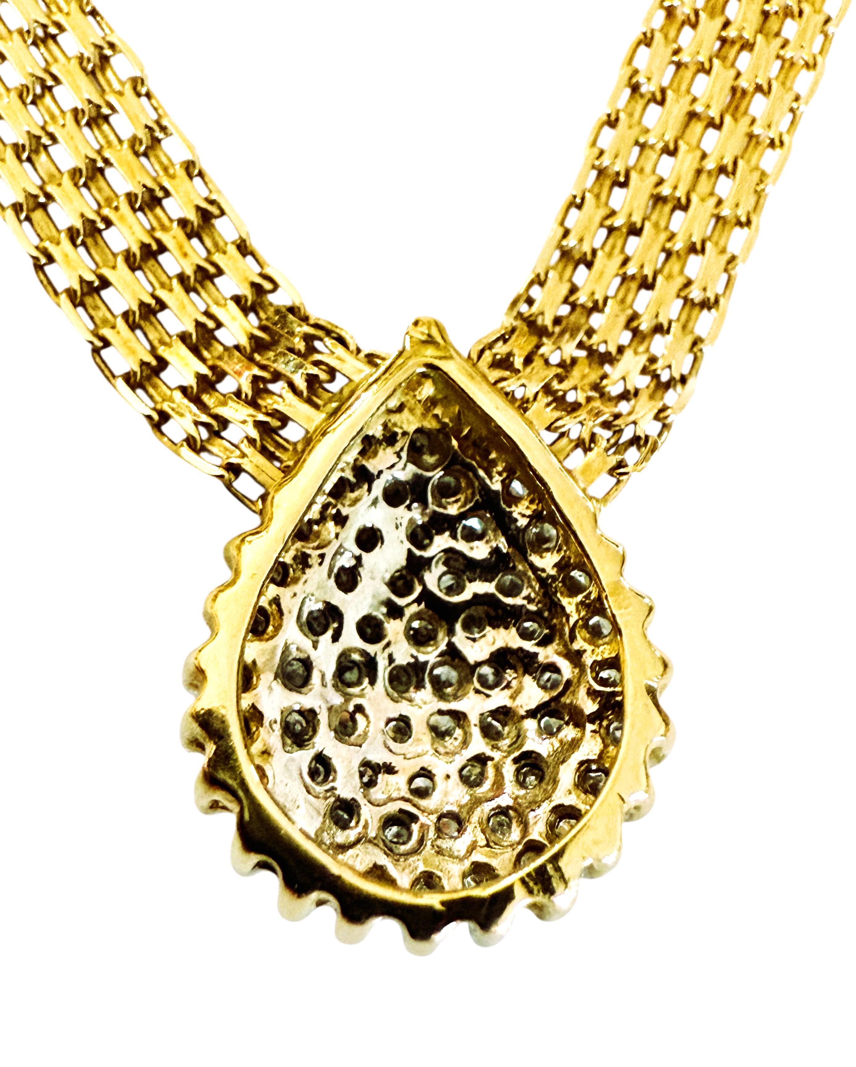 10K Gelbgold .61 Karat Diamant verkrustete Birne Cluster Anhänger Halskette 16