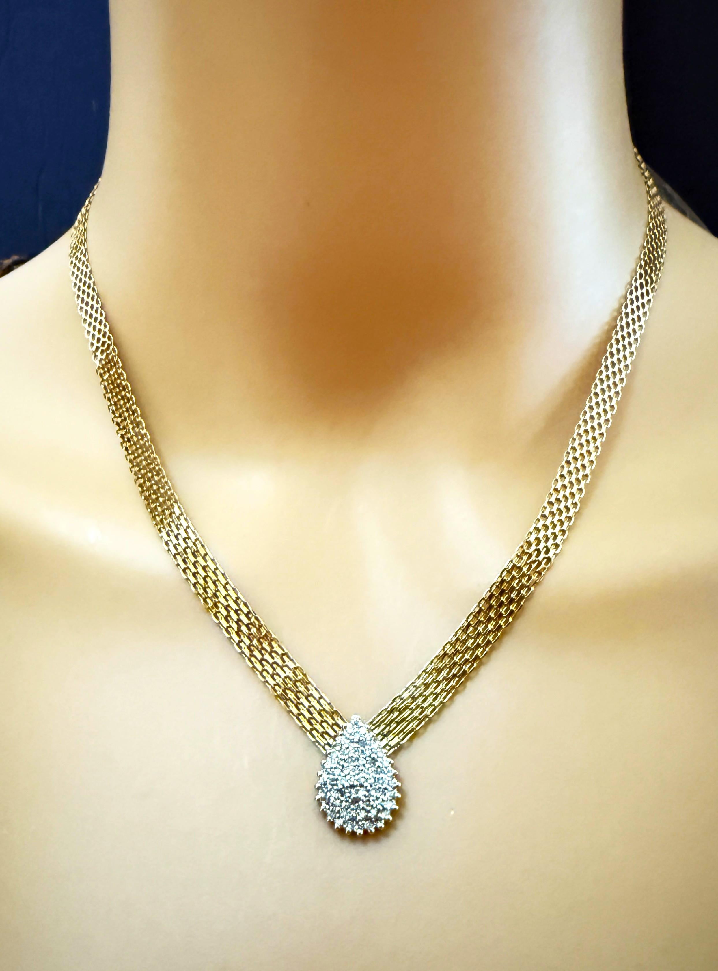 10K Gelbgold .61 Karat Diamant verkrustete Birne Cluster Anhänger Halskette 16