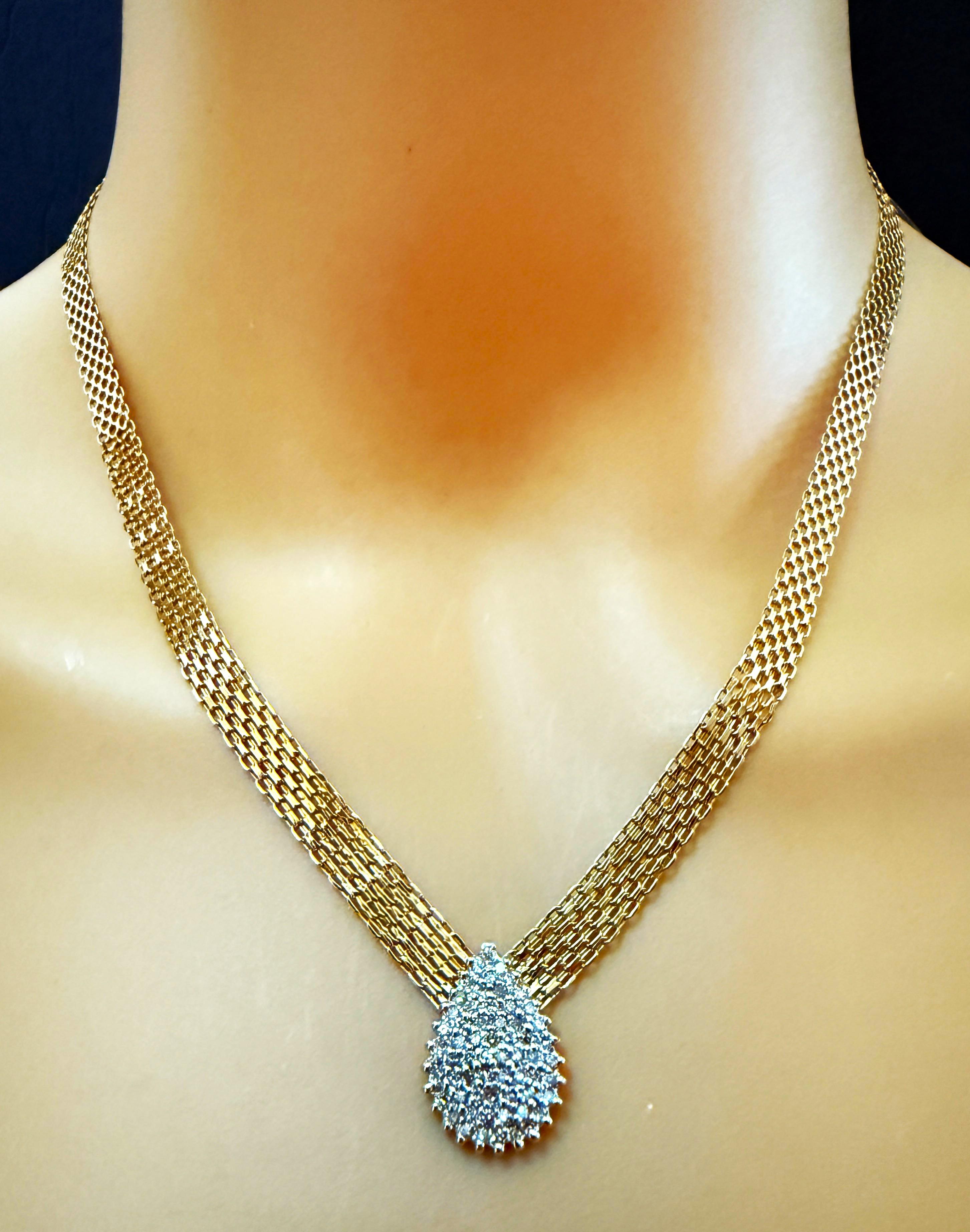 10K Gelbgold .61 Karat Diamant verkrustete Birne Cluster Anhänger Halskette 16