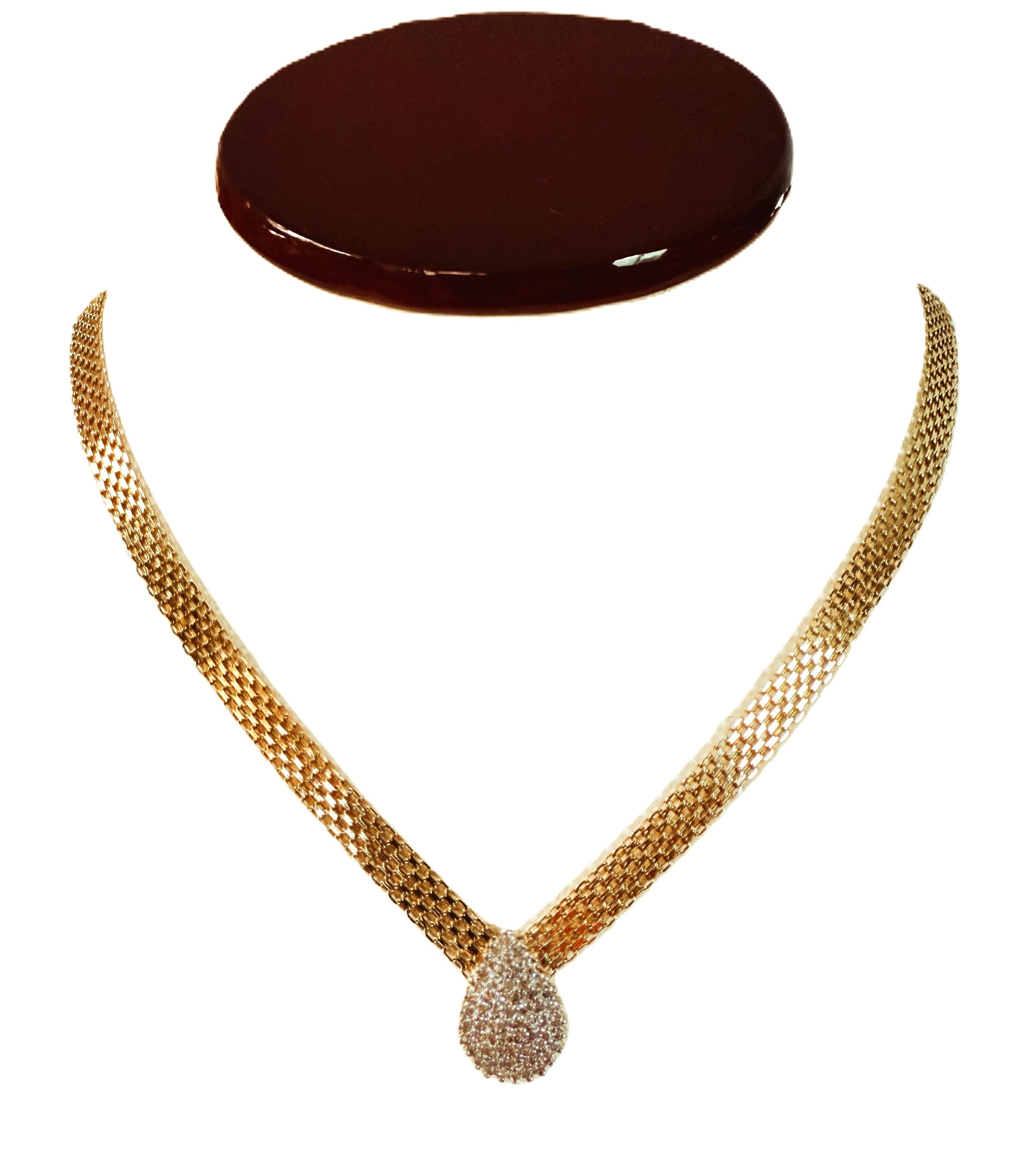 10K Gelbgold .61 Karat Diamant verkrustete Birne Cluster Anhänger Halskette 16