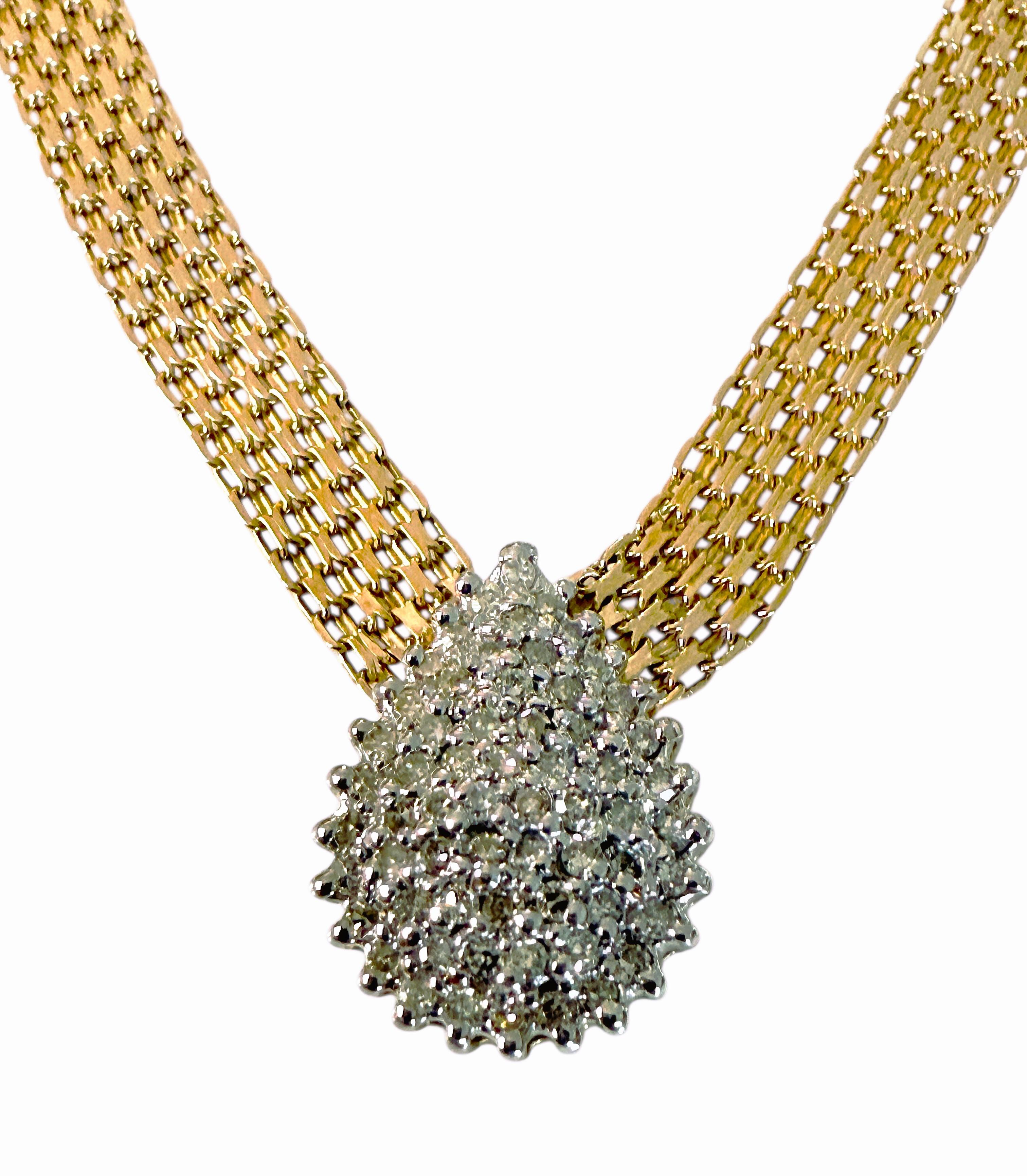 10K Gelbgold .61 Karat Diamant verkrustete Birne Cluster Anhänger Halskette 16