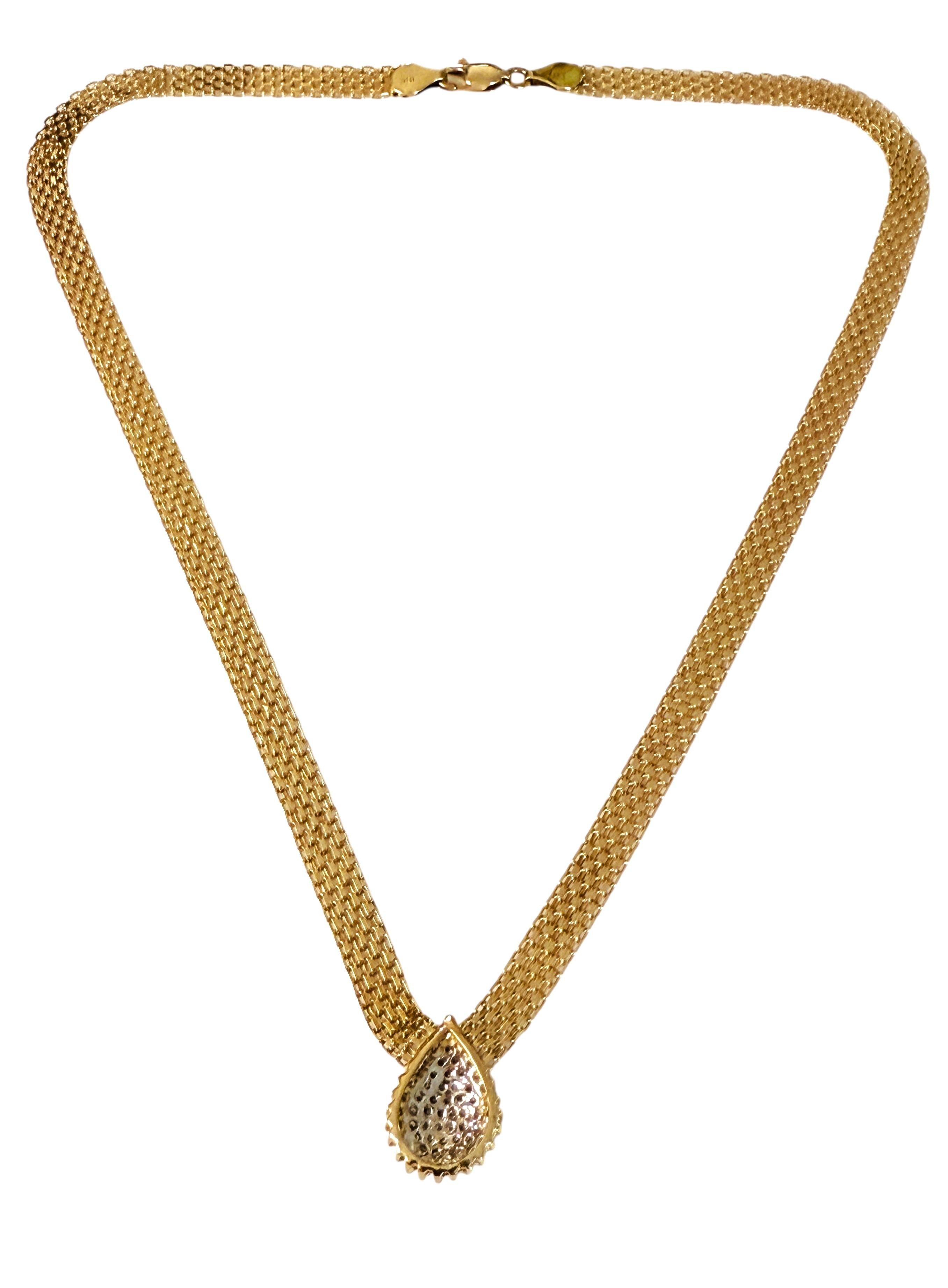 10K Gelbgold .61 Karat Diamant verkrustete Birne Cluster Anhänger Halskette 16