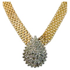 10K Yellow Gold .61 Carat Diamond Encrusted Pear Cluster Pendant Necklace 16"