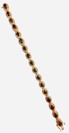 Bracciale Tennis Filigrana in oro giallo 10K con zaffiro blu da 6,46 carati, 7 pollici