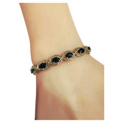 10K Yellow Gold 6.46 Carat Blue Sapphire Filigree Tennis Bracelet 7 Inches
