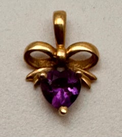 10k Yellow Gold ~ 6mm Amethyst Heart Set in a  Bow Setting  3/8" Pendant Charm