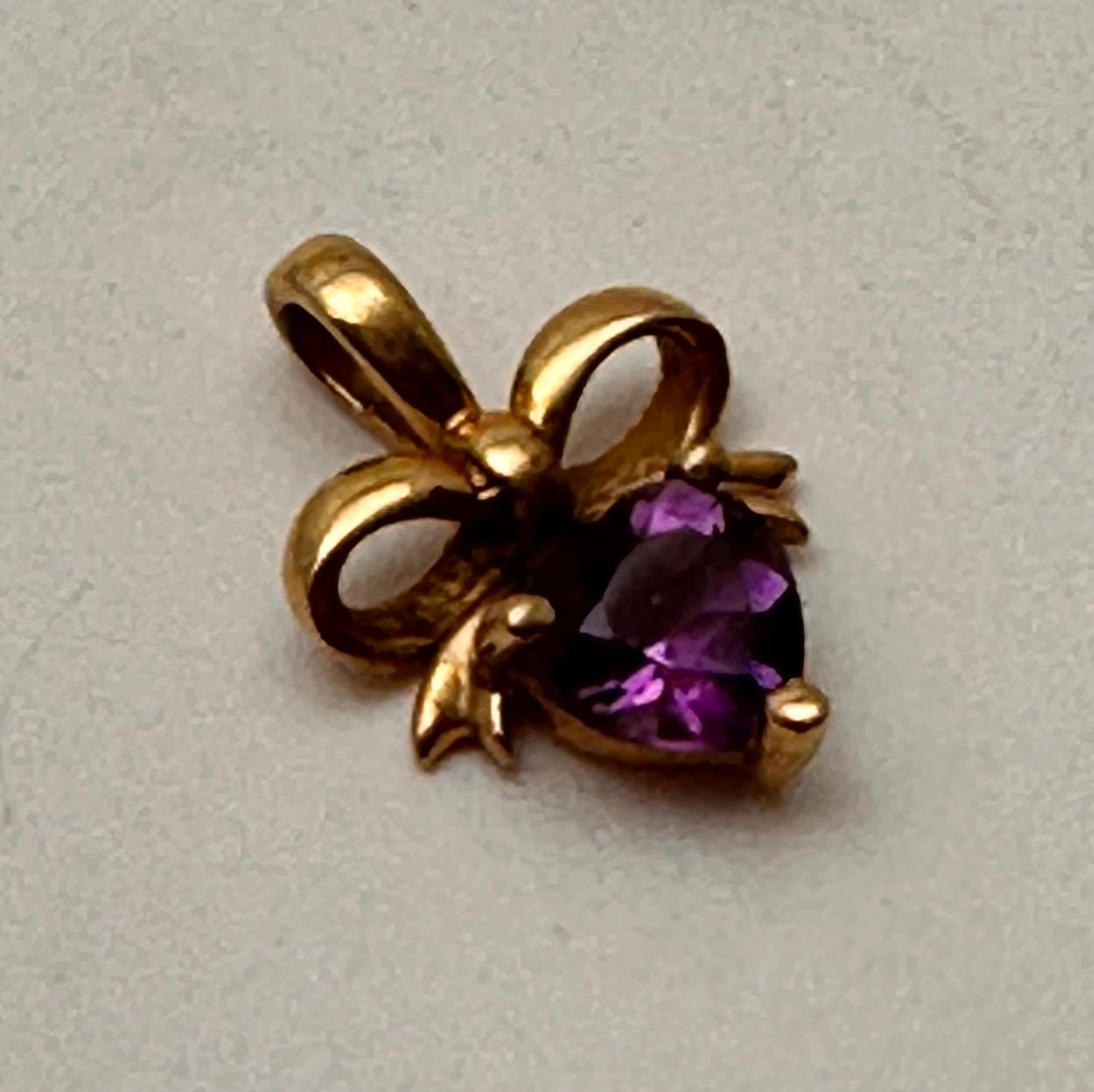Artisan 10k Yellow Gold ~ 6mm Amethyst Heart Set in a  Bow Setting  3/8