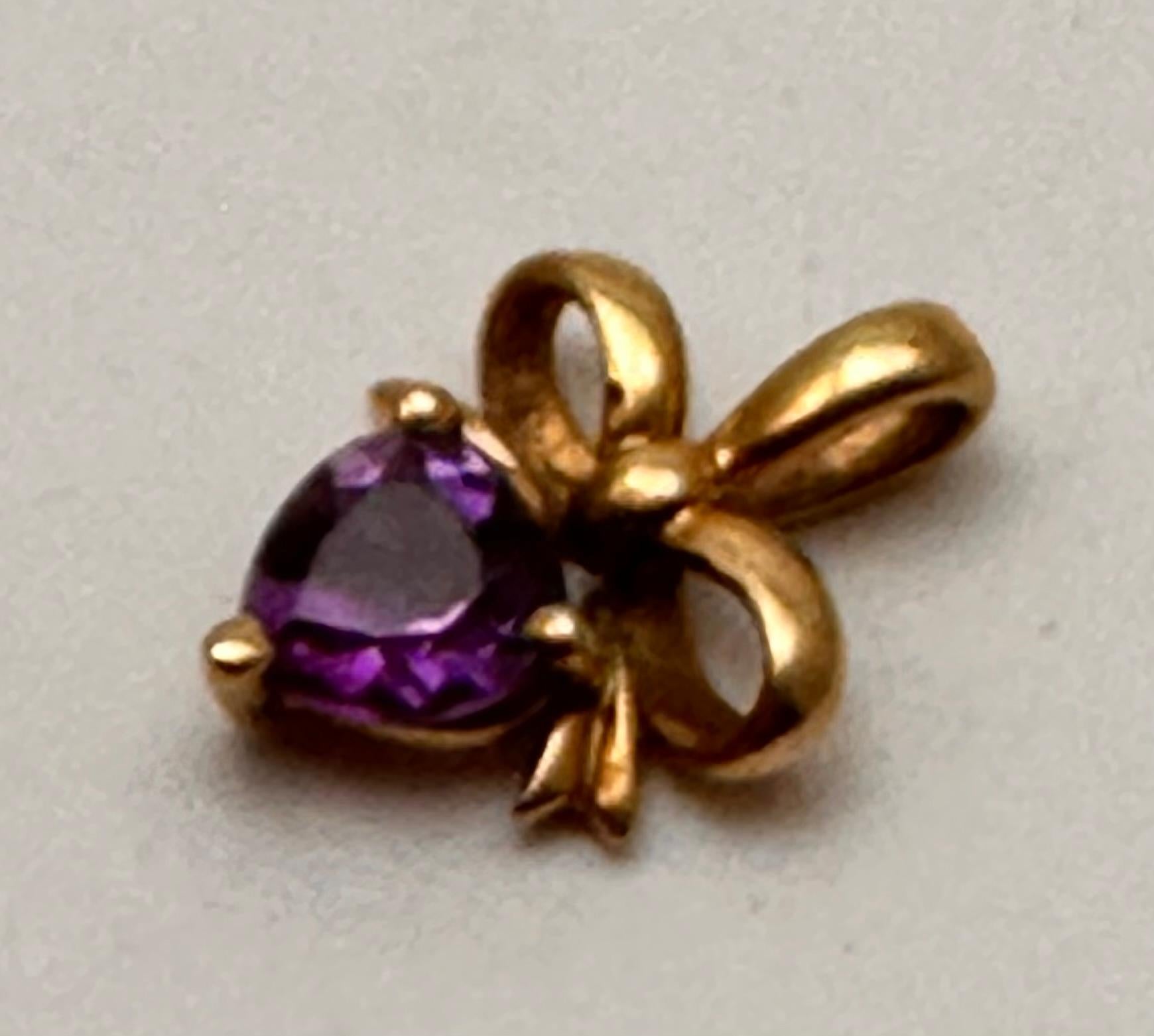 Heart Cut 10k Yellow Gold ~ 6mm Amethyst Heart Set in a  Bow Setting  3/8