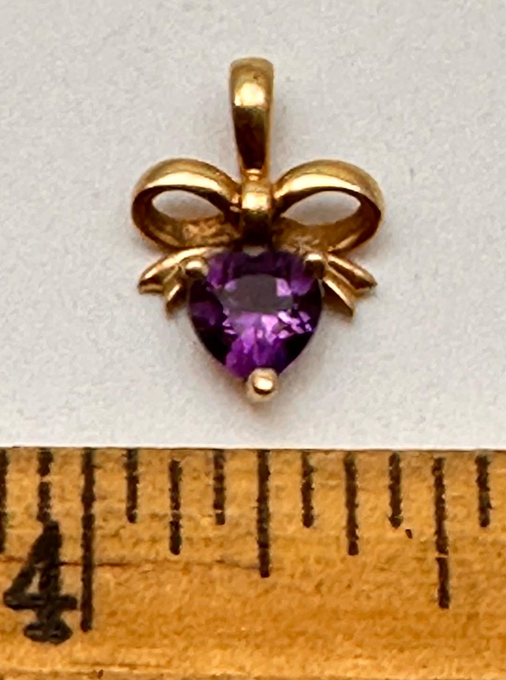 10k Yellow Gold ~ 6mm Amethyst Heart Set in a  Bow Setting  3/8