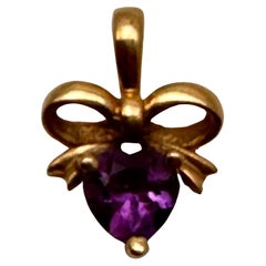 10k Yellow Gold ~ 6mm Amethyst Heart Set in a  Bow Setting  3/8" Pendant Charm